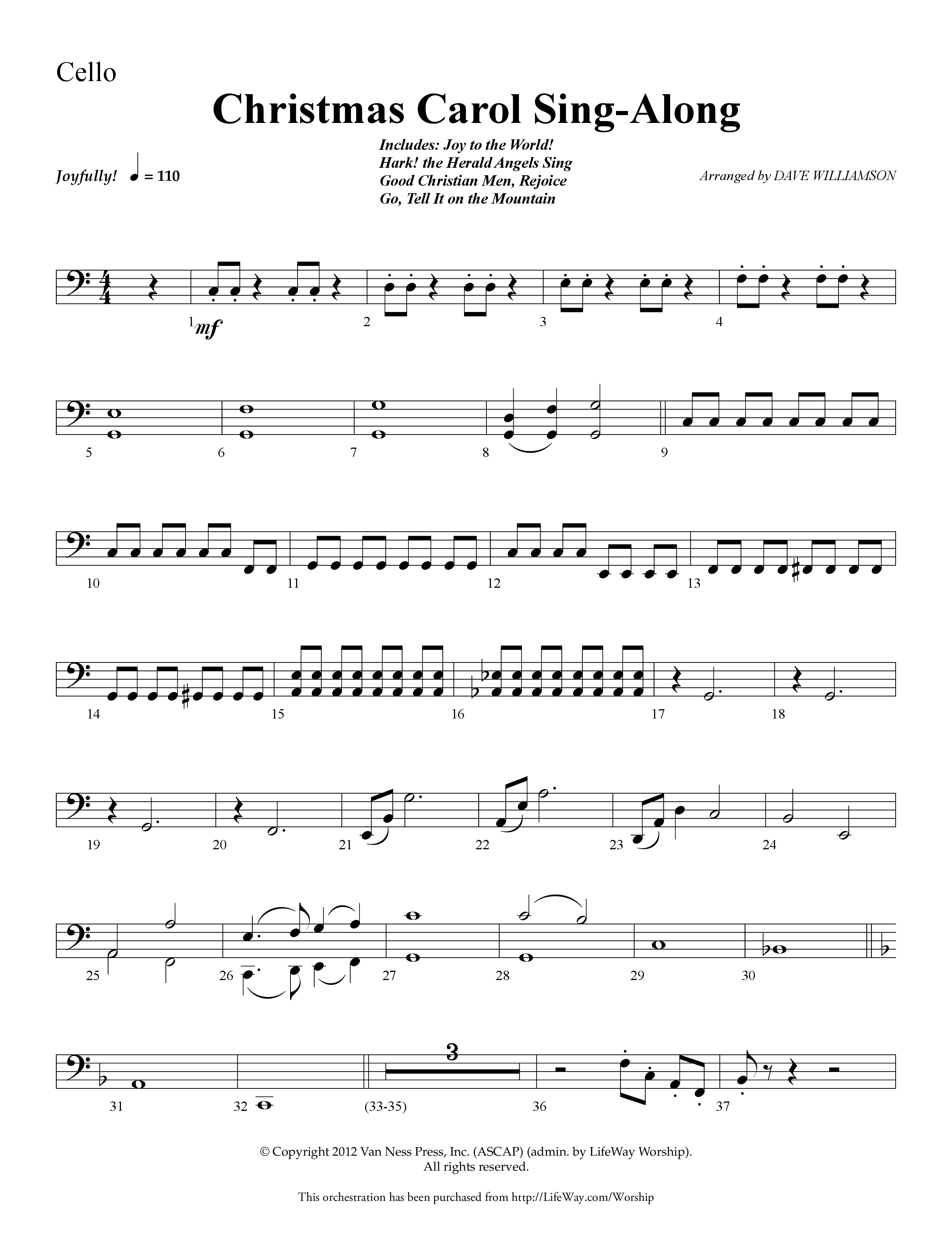 Christmas Carol Sing-Along (Choral Anthem SATB) Cello (Lifeway Choral / Arr. Dave Williamson)