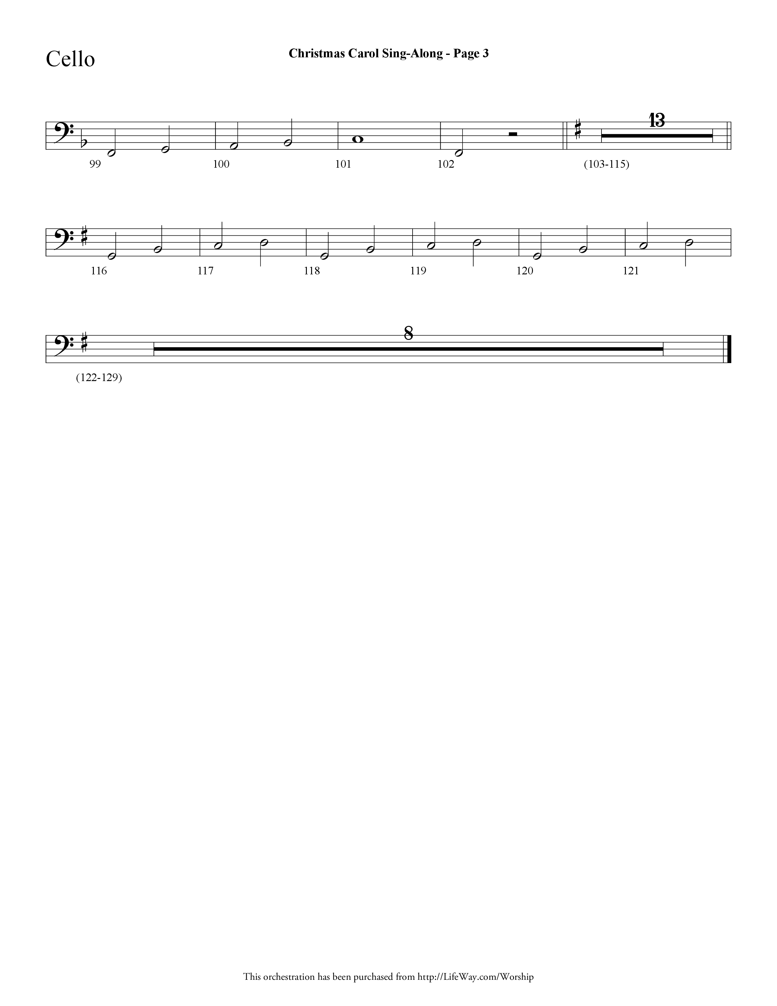 Christmas Carol Sing-Along (Choral Anthem SATB) Cello (Lifeway Choral / Arr. Dave Williamson)