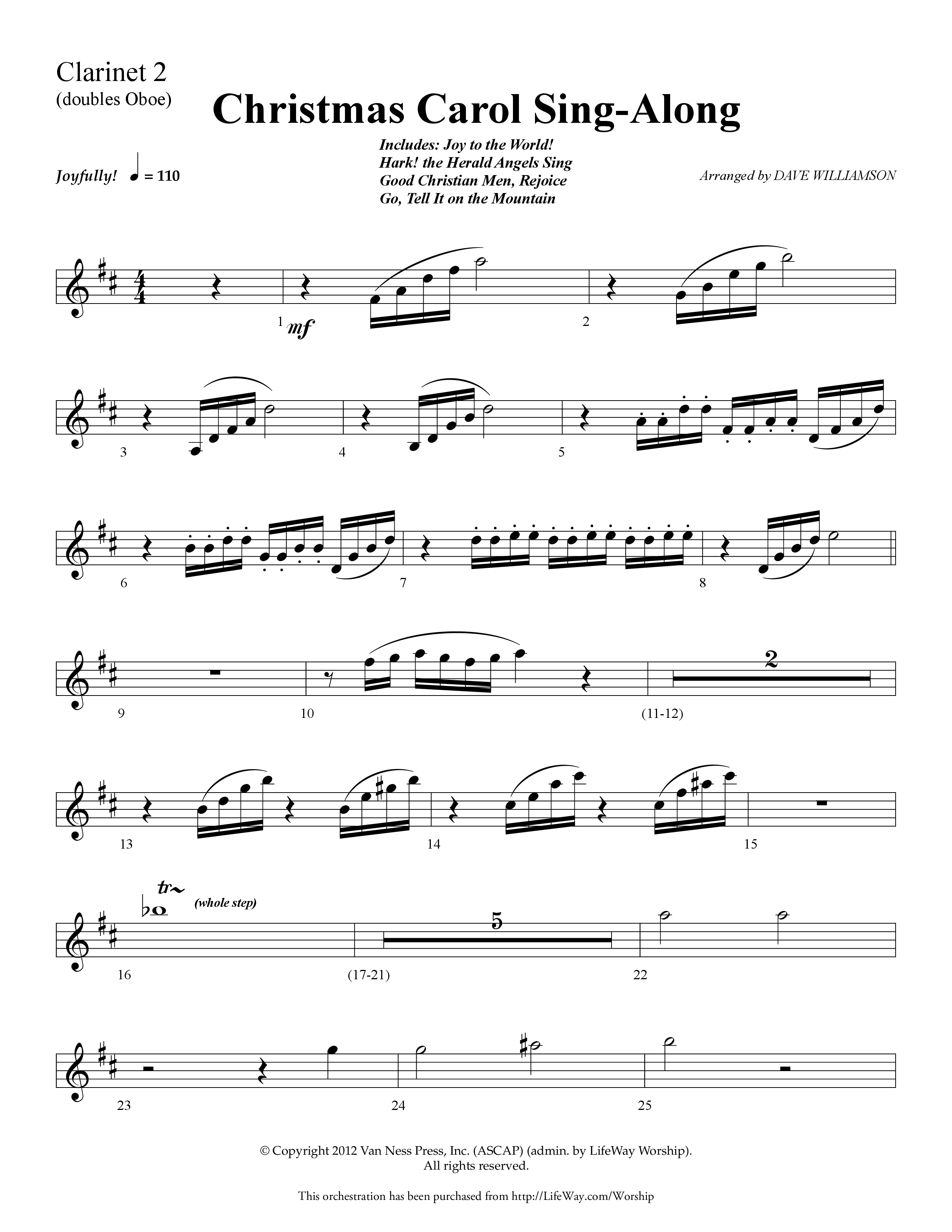 Christmas Carol Sing-Along (Choral Anthem SATB) Clarinet 1/2 (Lifeway Choral / Arr. Dave Williamson)