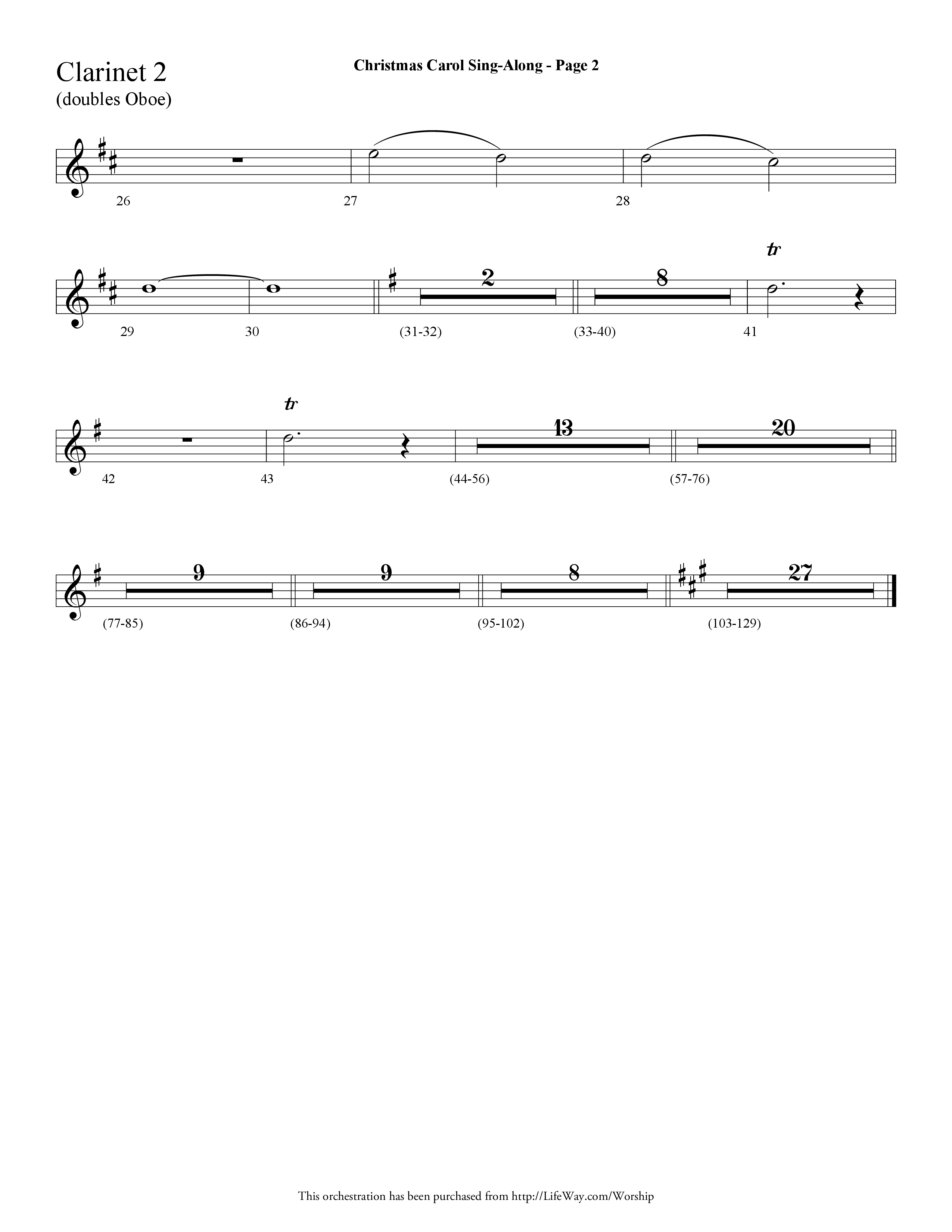 Christmas Carol Sing-Along (Choral Anthem SATB) Clarinet 1/2 (Lifeway Choral / Arr. Dave Williamson)
