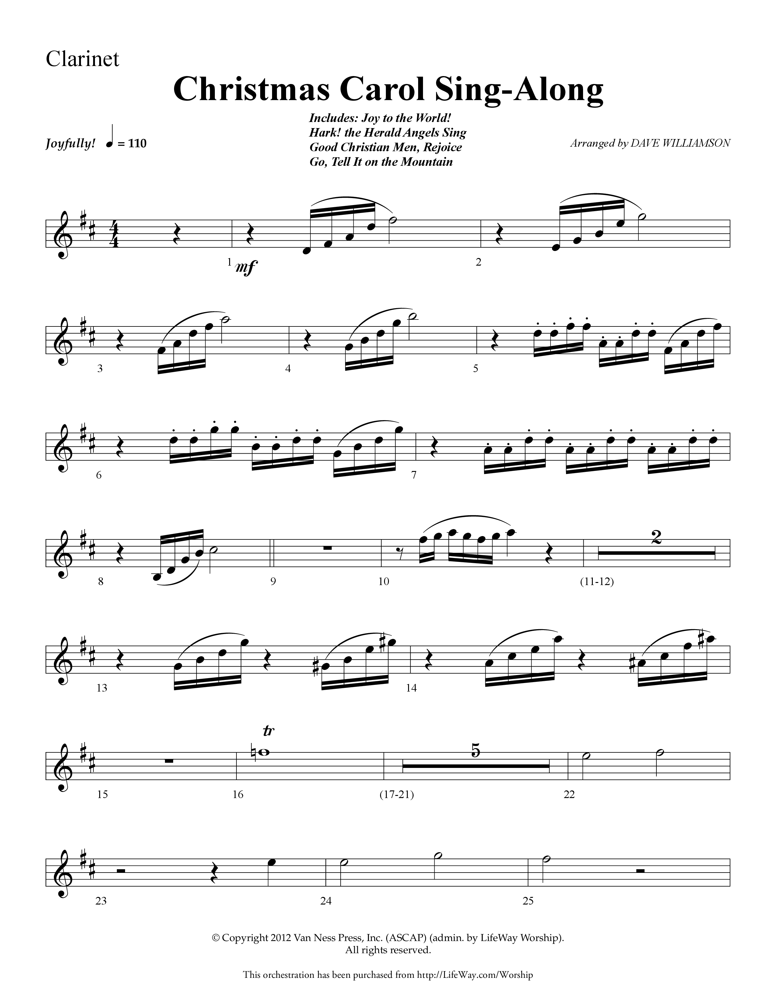 Christmas Carol Sing-Along (Choral Anthem SATB) Clarinet (Lifeway Choral / Arr. Dave Williamson)