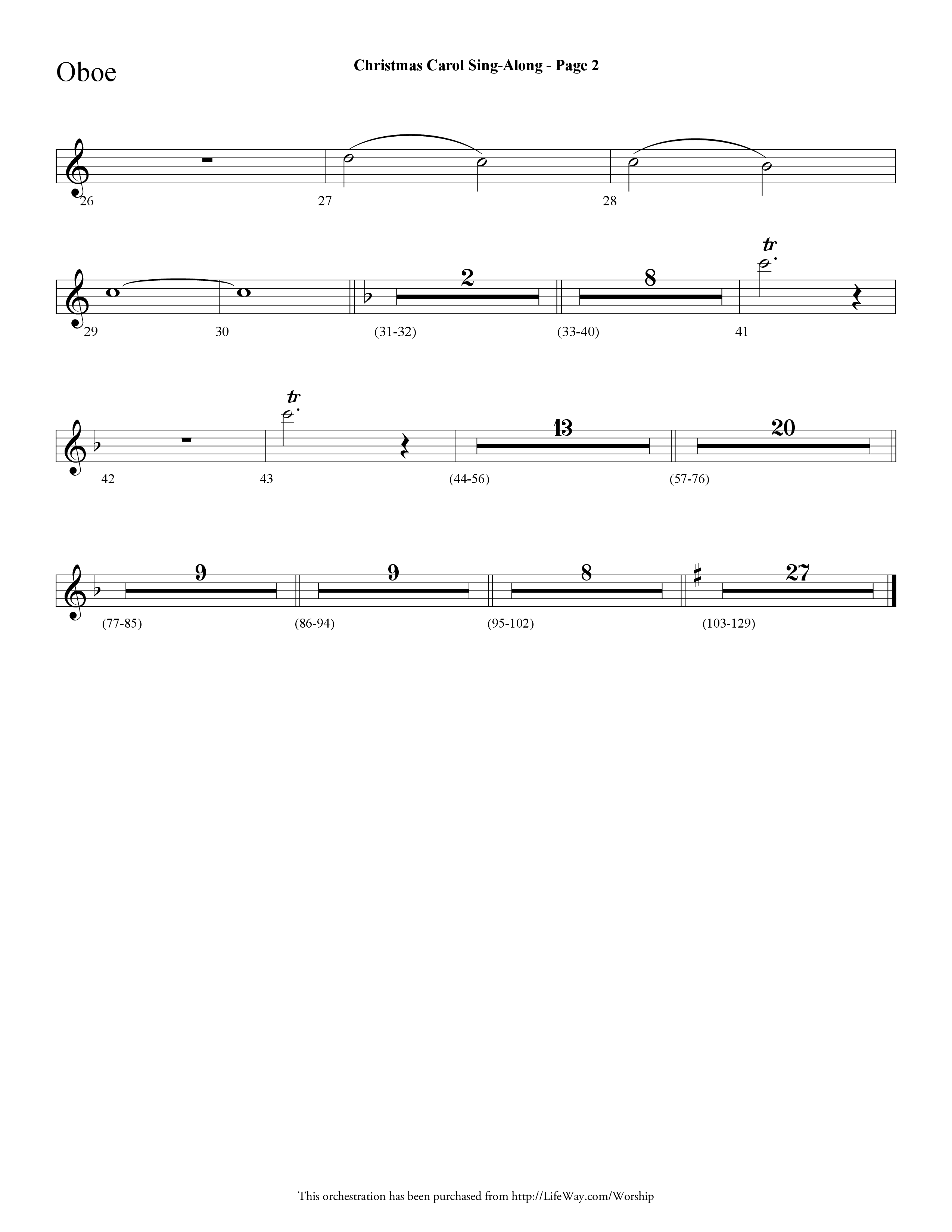 Christmas Carol Sing-Along (Choral Anthem SATB) Oboe (Lifeway Choral / Arr. Dave Williamson)