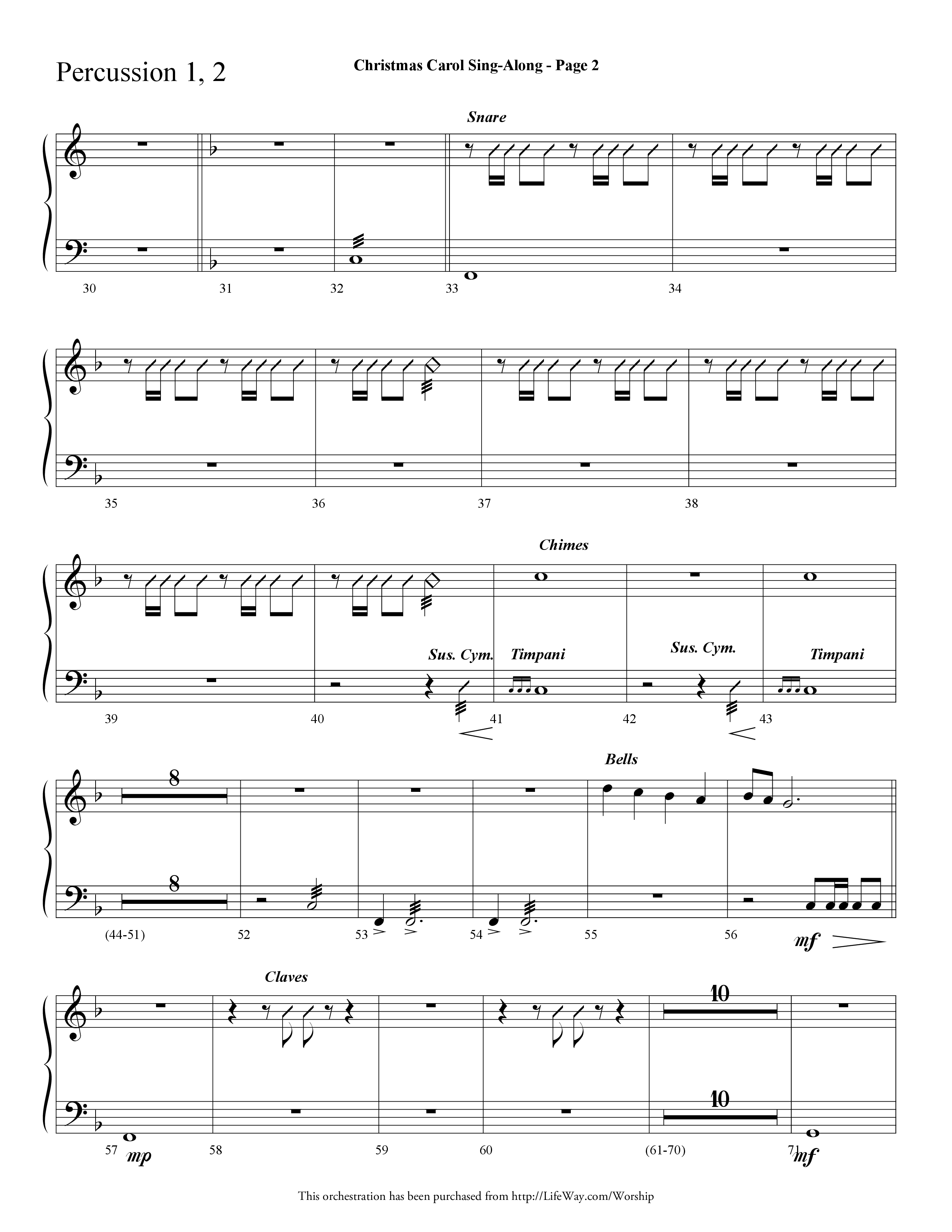 Christmas Carol Sing-Along (Choral Anthem SATB) Percussion 1/2 (Lifeway Choral / Arr. Dave Williamson)