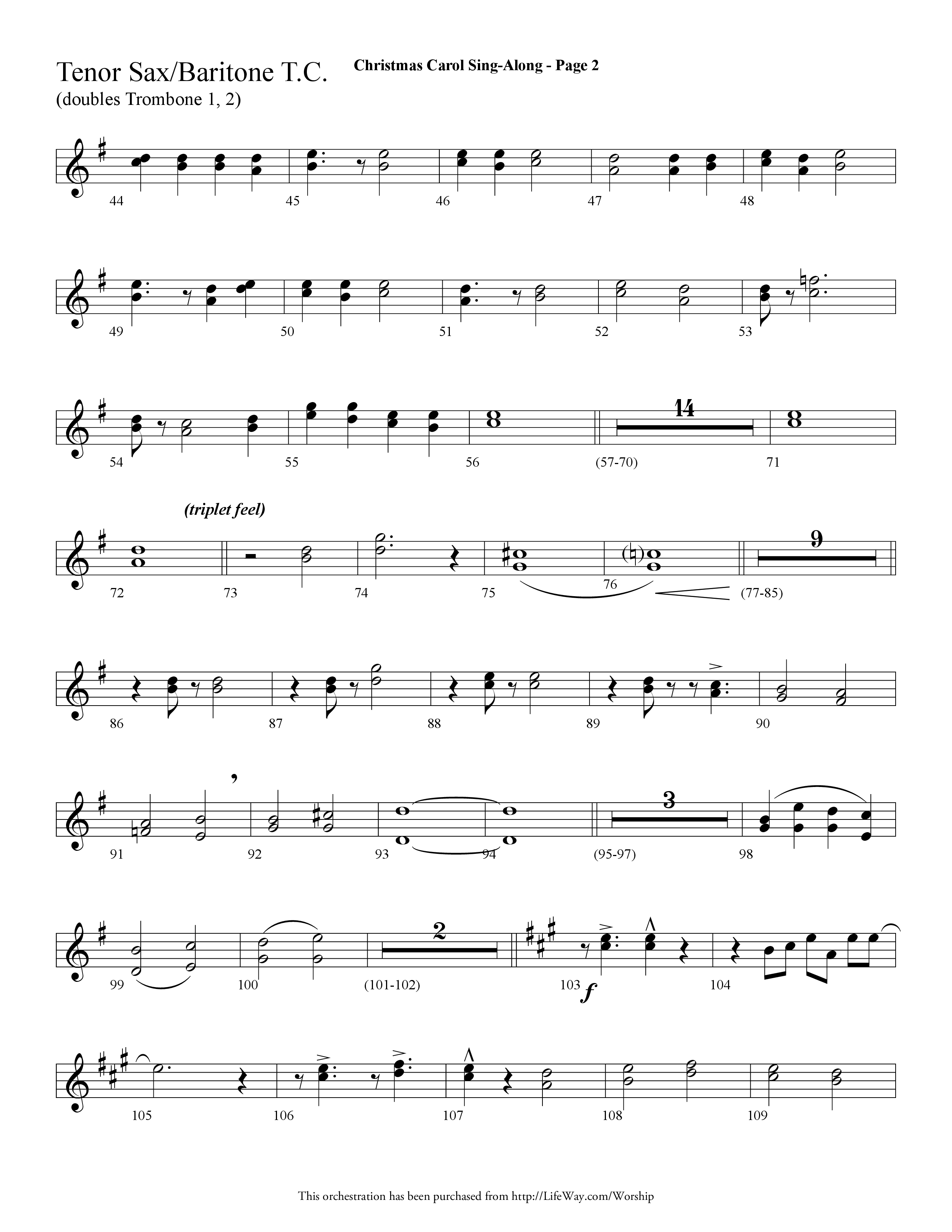 Christmas Carol Sing-Along (Choral Anthem SATB) Tenor Sax/Baritone T.C. (Lifeway Choral / Arr. Dave Williamson)