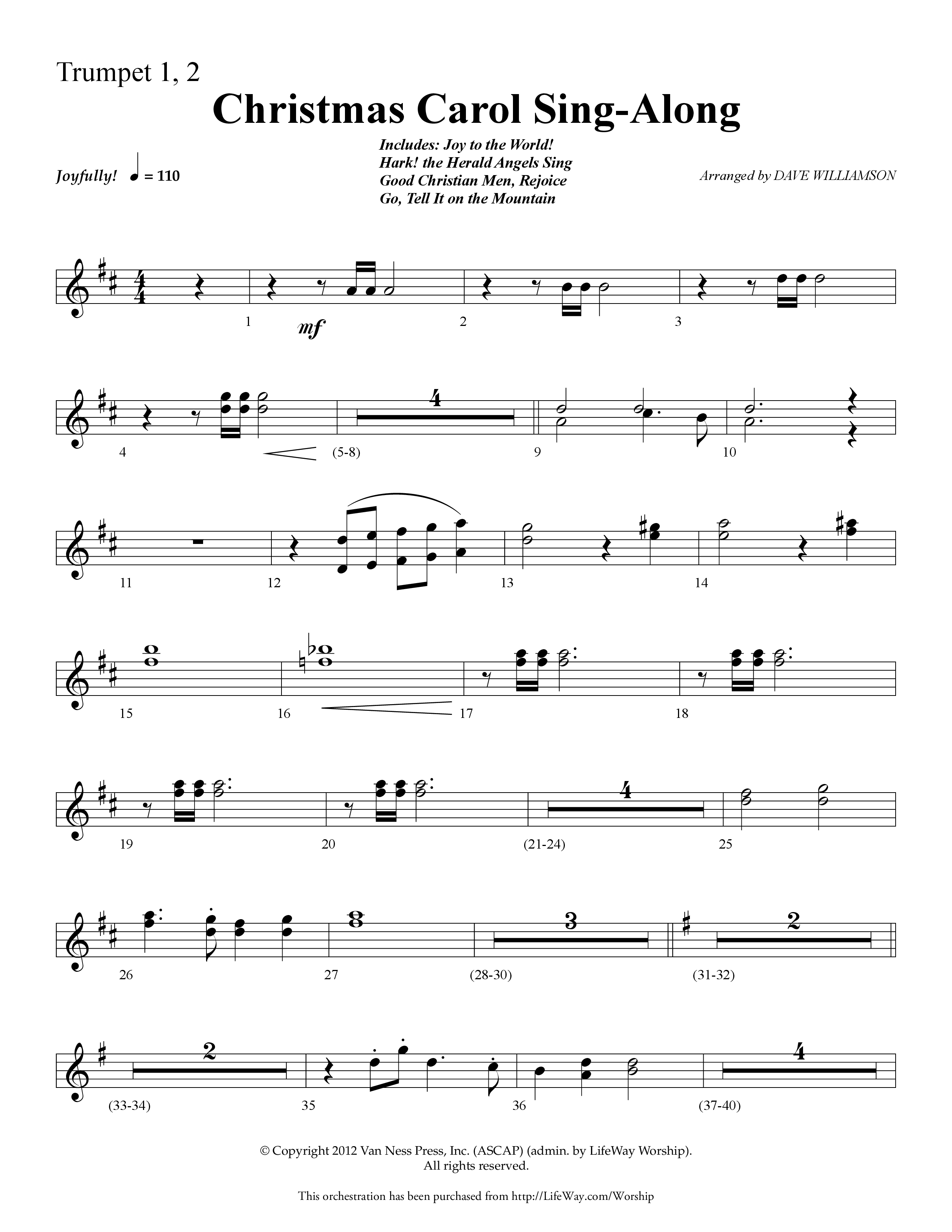 Christmas Carol Sing-Along (Choral Anthem SATB) Trumpet 1,2 (Lifeway Choral / Arr. Dave Williamson)