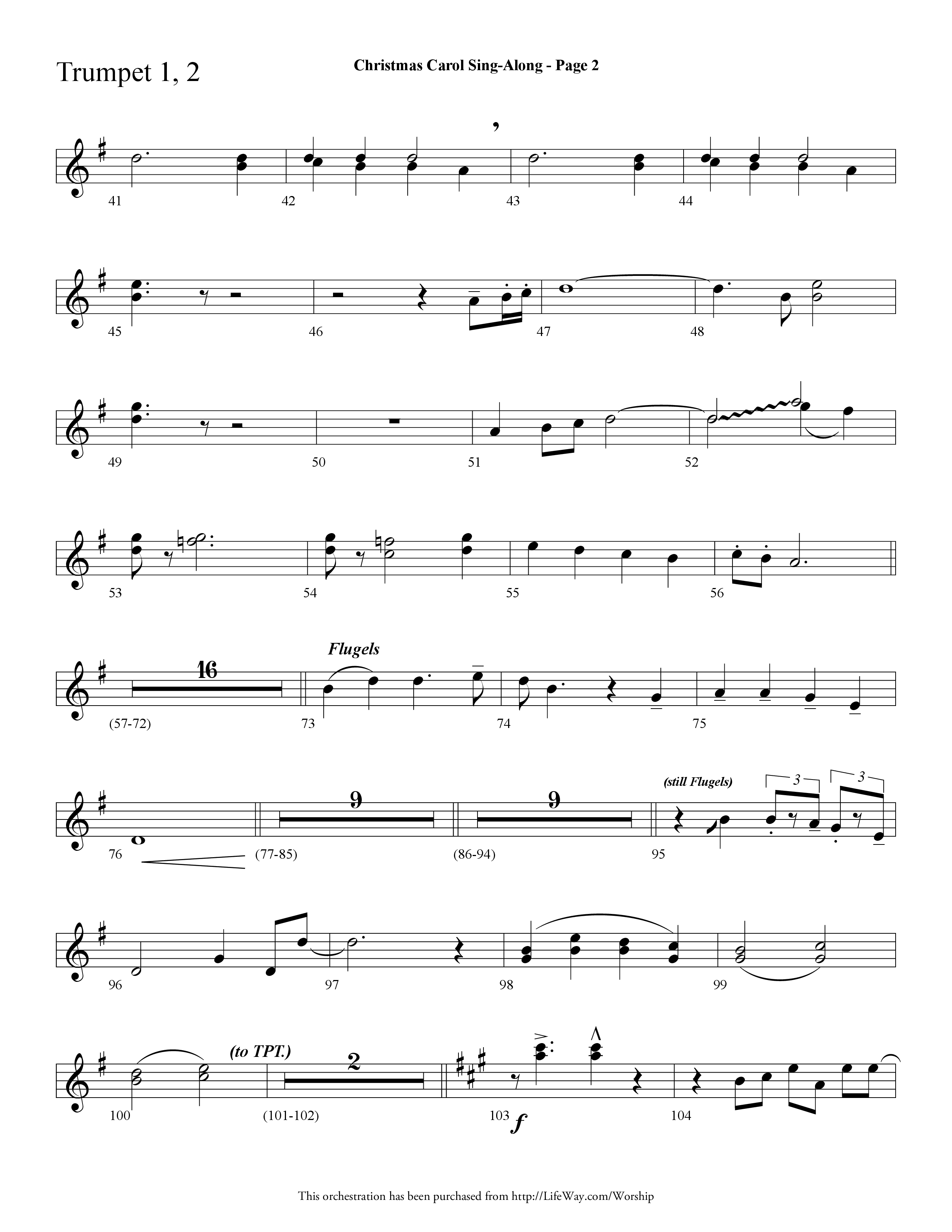 Christmas Carol Sing-Along (Choral Anthem SATB) Trumpet 1,2 (Lifeway Choral / Arr. Dave Williamson)
