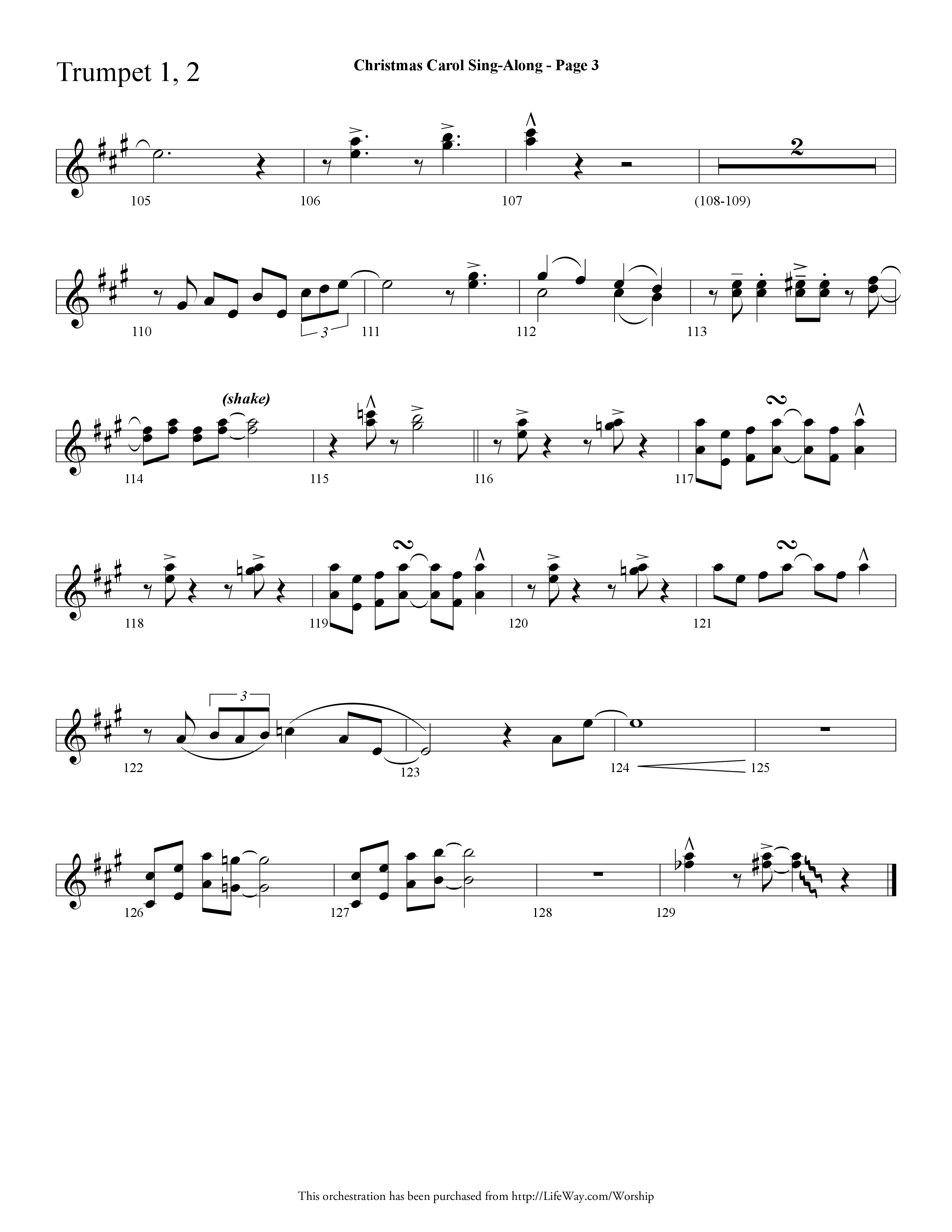 Christmas Carol Sing-Along (Choral Anthem SATB) Trumpet 1,2 (Lifeway Choral / Arr. Dave Williamson)