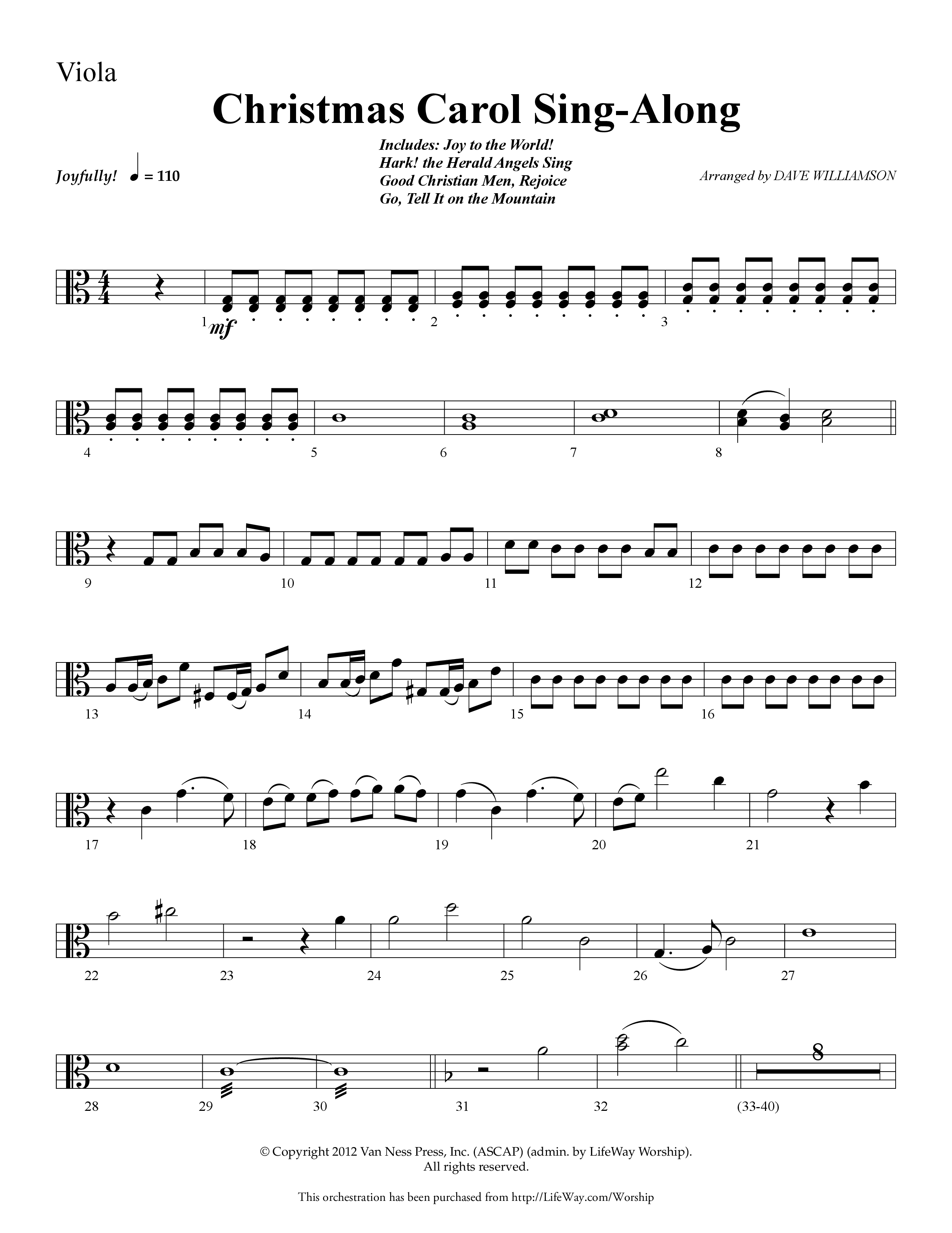 Christmas Carol Sing-Along (Choral Anthem SATB) Viola (Lifeway Choral / Arr. Dave Williamson)