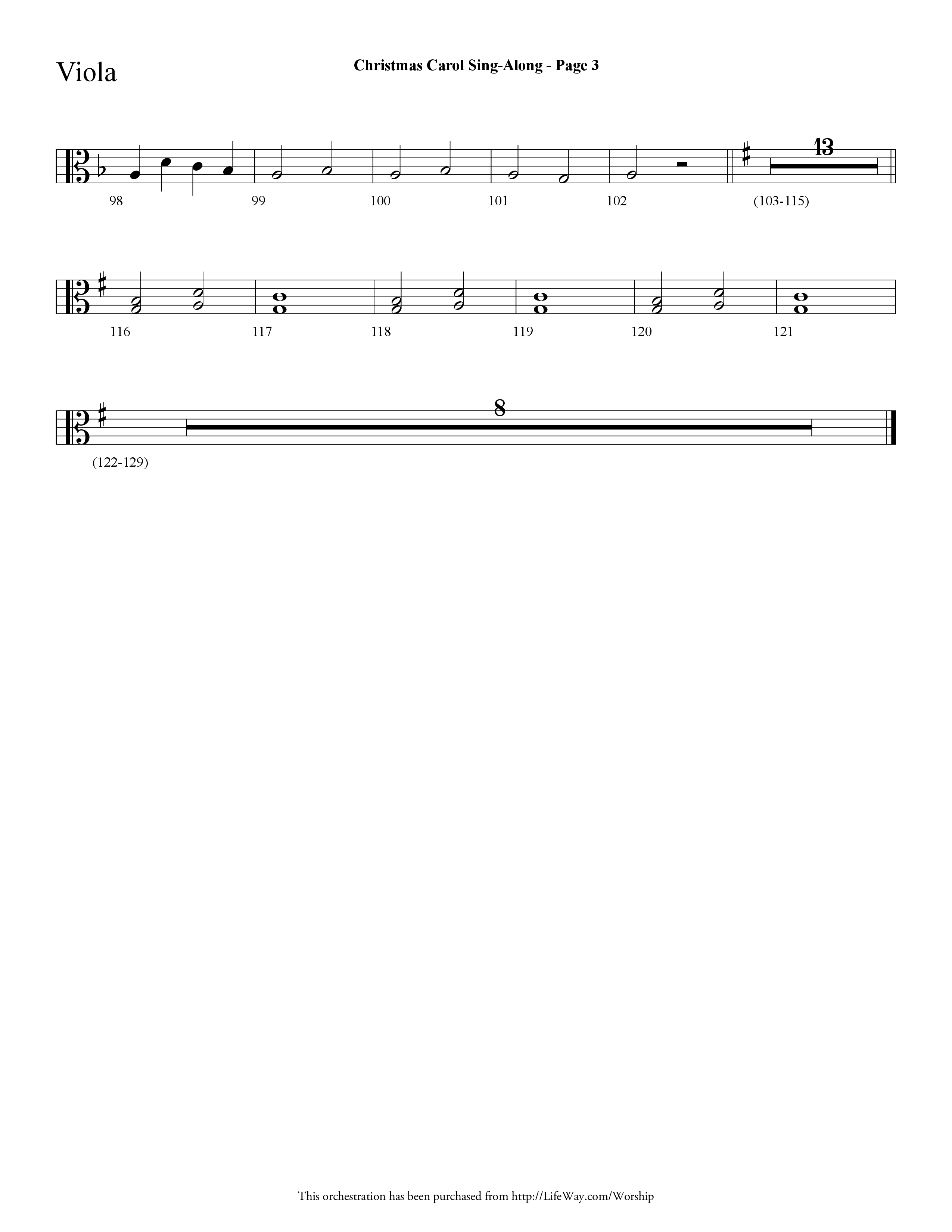 Christmas Carol Sing-Along (Choral Anthem SATB) Viola (Lifeway Choral / Arr. Dave Williamson)