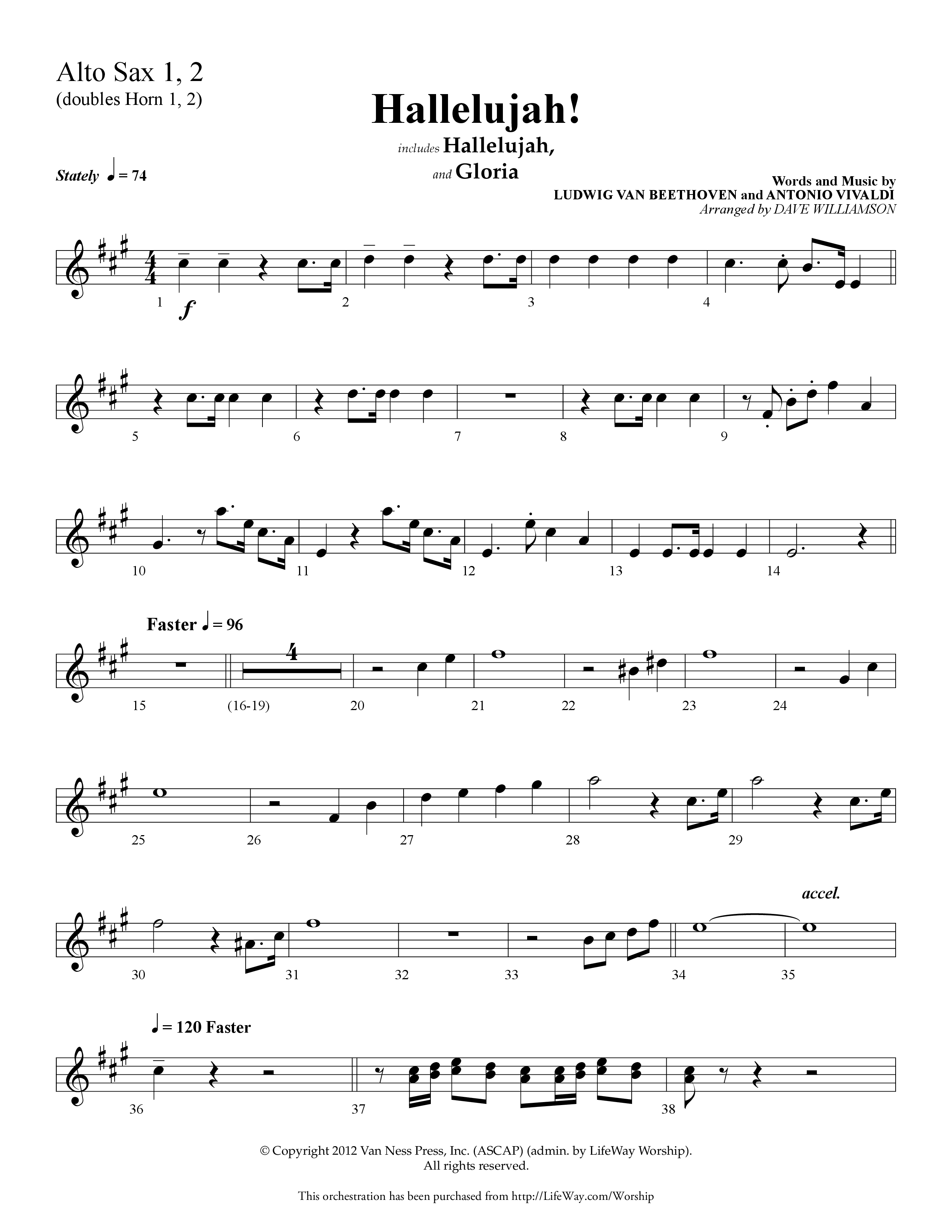 Hallelujah (Choral Anthem SATB) Alto Sax 1/2 (Lifeway Choral / Arr. Dave Williamson)