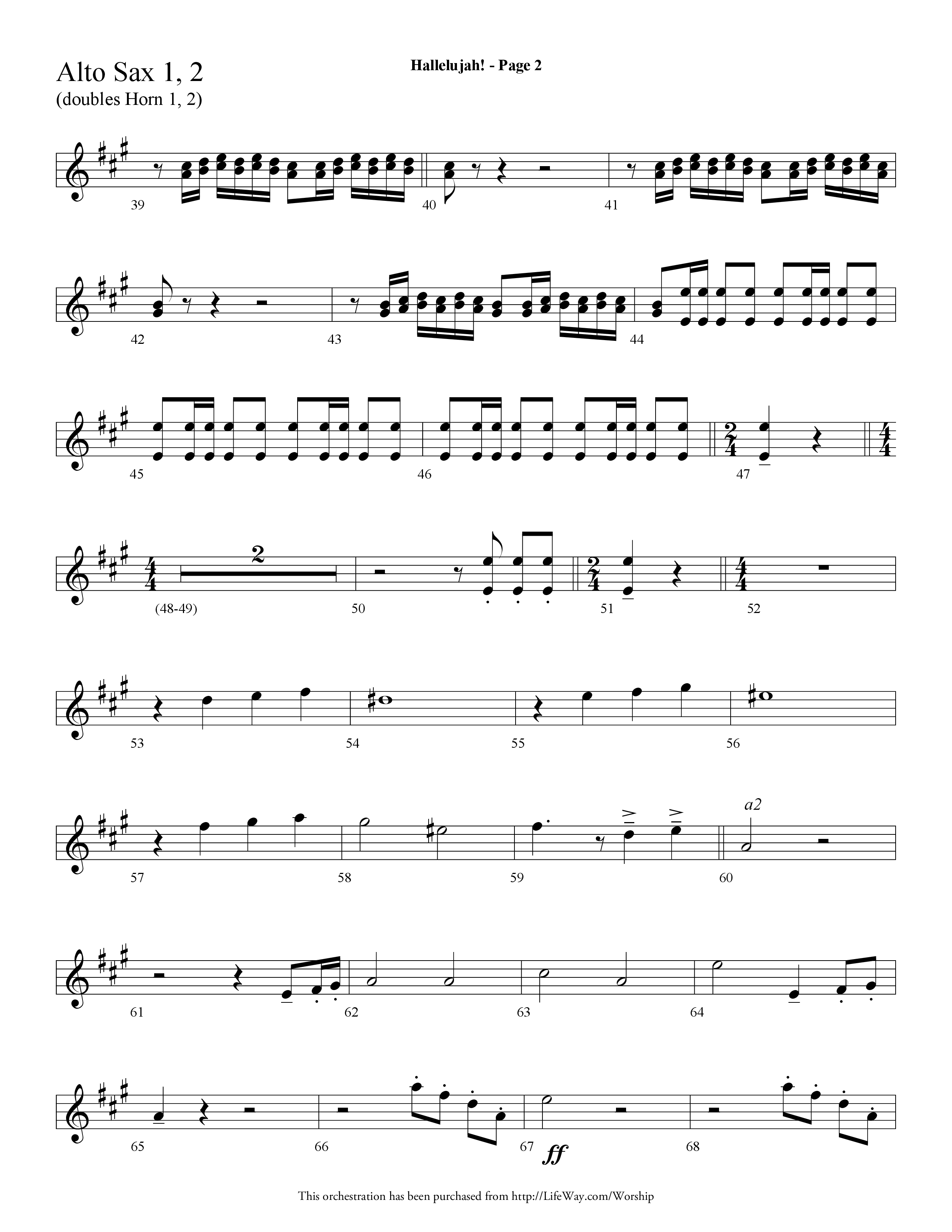 Hallelujah (Choral Anthem SATB) Alto Sax 1/2 (Lifeway Choral / Arr. Dave Williamson)
