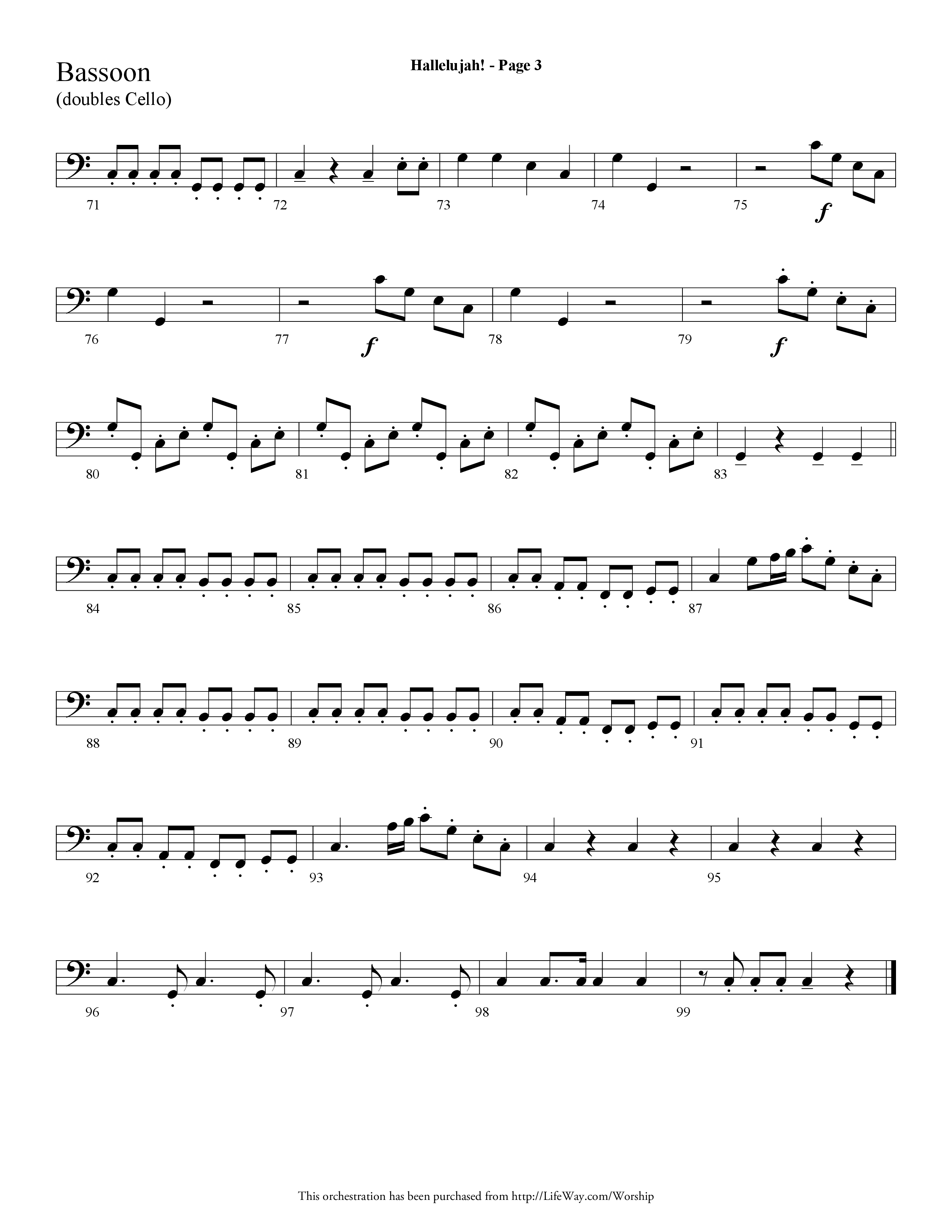 Hallelujah (Choral Anthem SATB) Bassoon (Lifeway Choral / Arr. Dave Williamson)