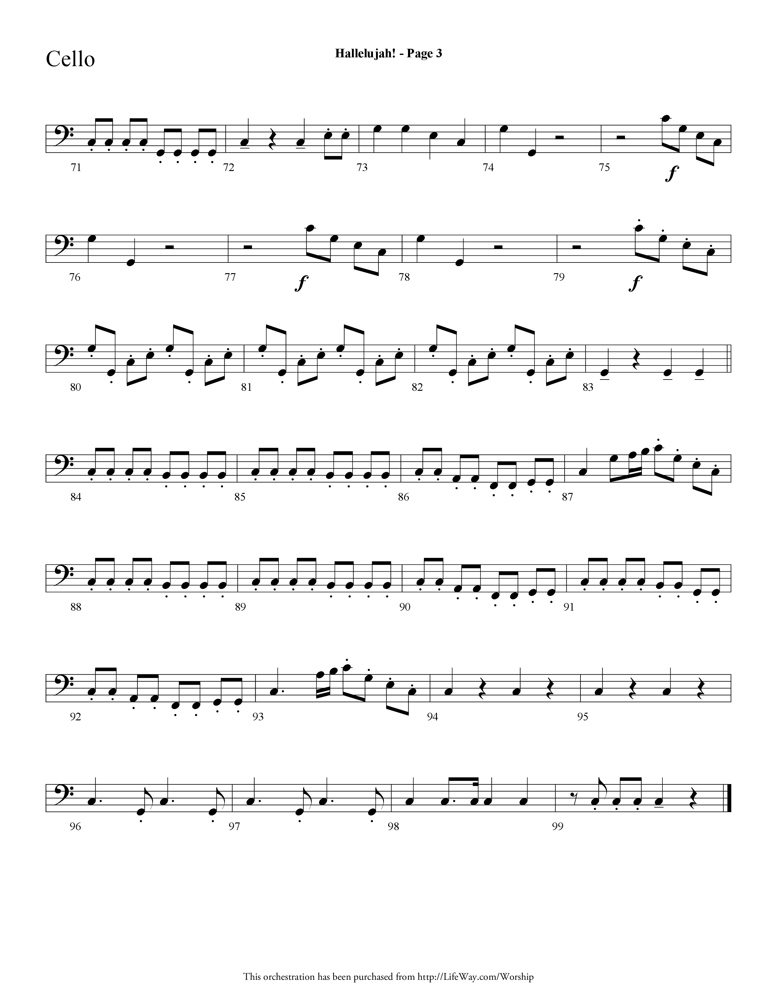 Hallelujah (Choral Anthem SATB) Cello (Lifeway Choral / Arr. Dave Williamson)