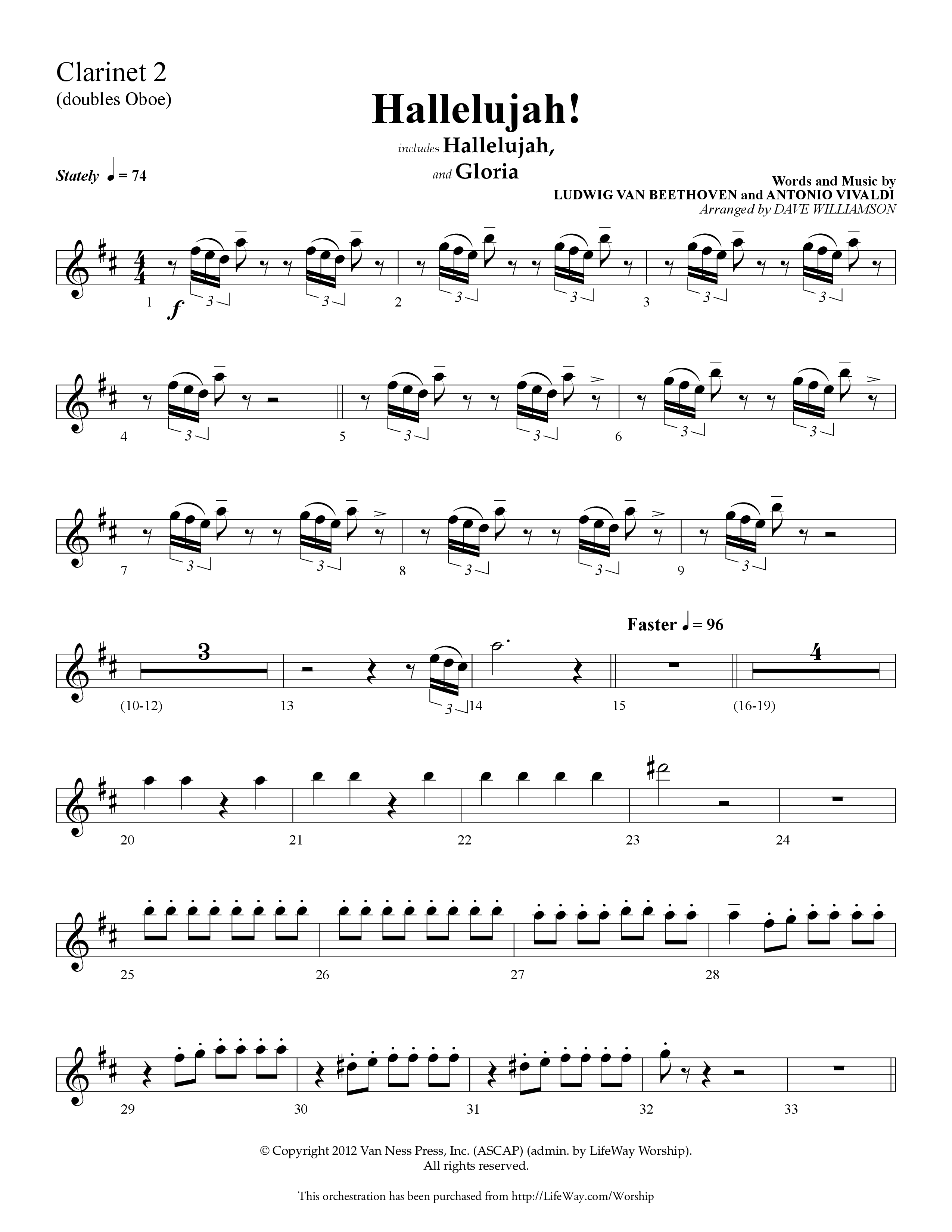 Hallelujah (Choral Anthem SATB) Clarinet 1/2 (Lifeway Choral / Arr. Dave Williamson)