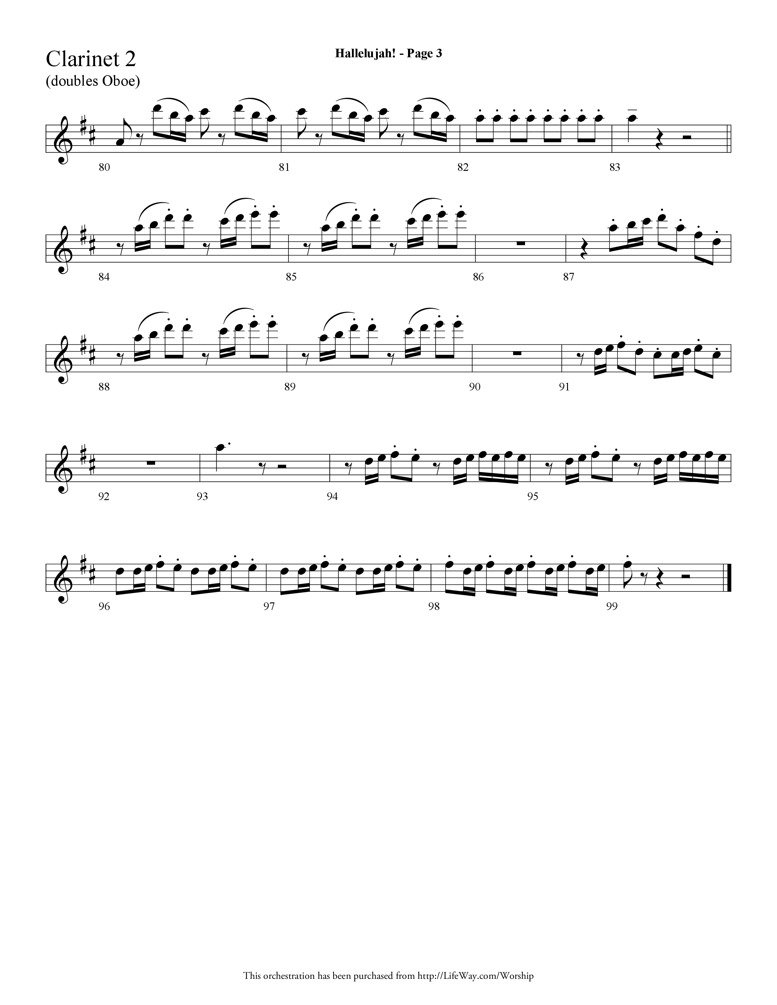 Hallelujah (Choral Anthem SATB) Clarinet 1/2 (Lifeway Choral / Arr. Dave Williamson)