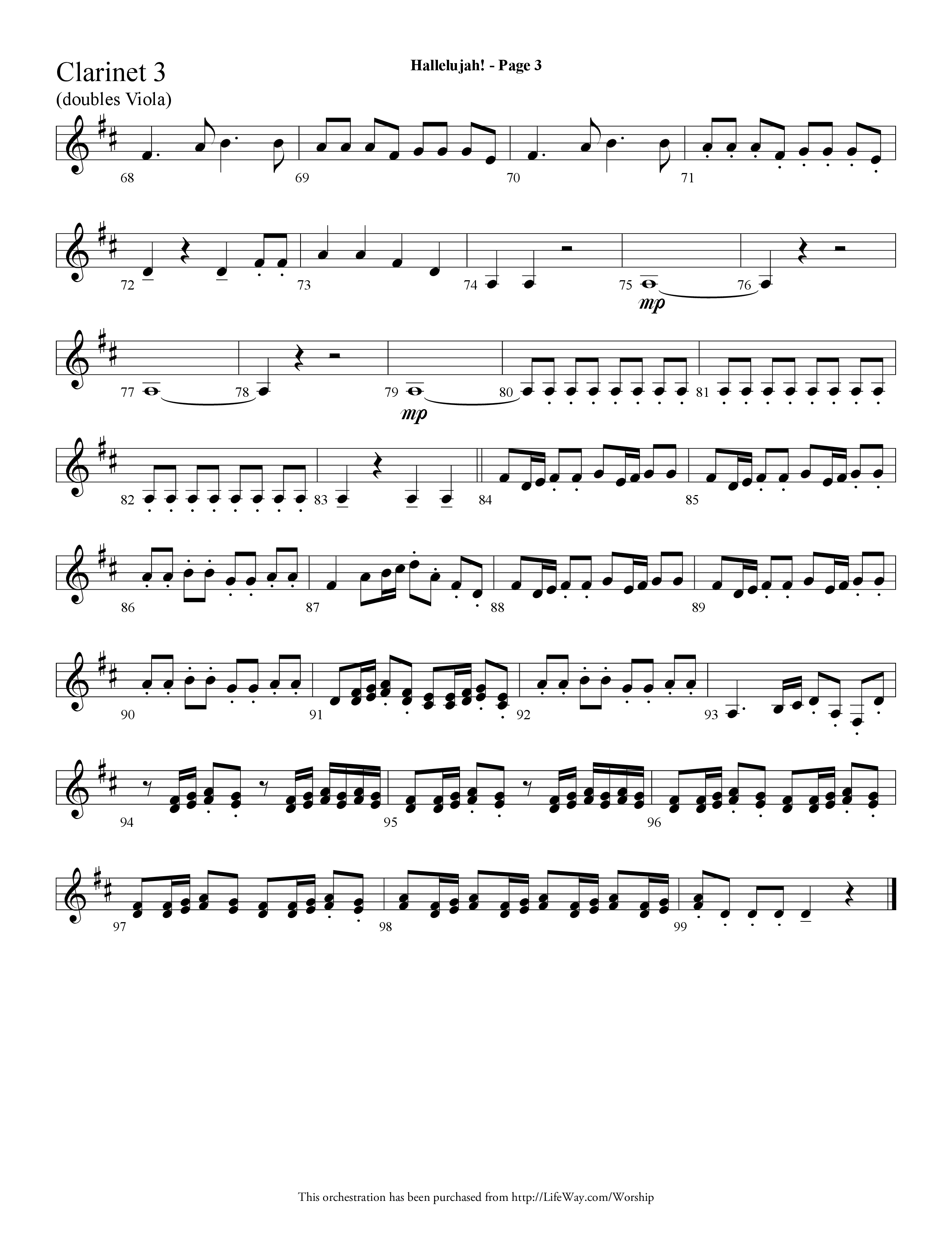 Hallelujah (Choral Anthem SATB) Clarinet 3 (Lifeway Choral / Arr. Dave Williamson)