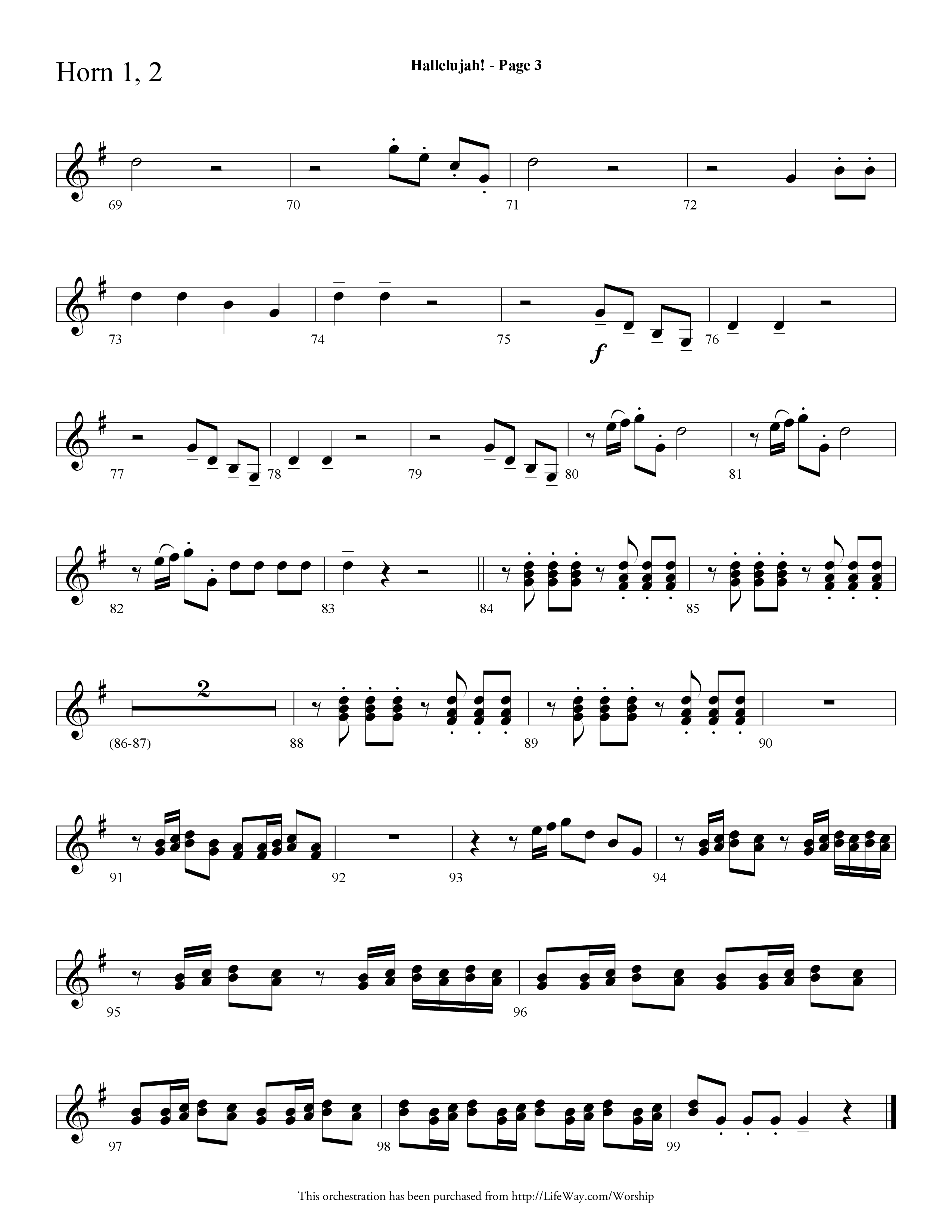 Hallelujah (Choral Anthem SATB) French Horn 1/2 (Lifeway Choral / Arr. Dave Williamson)