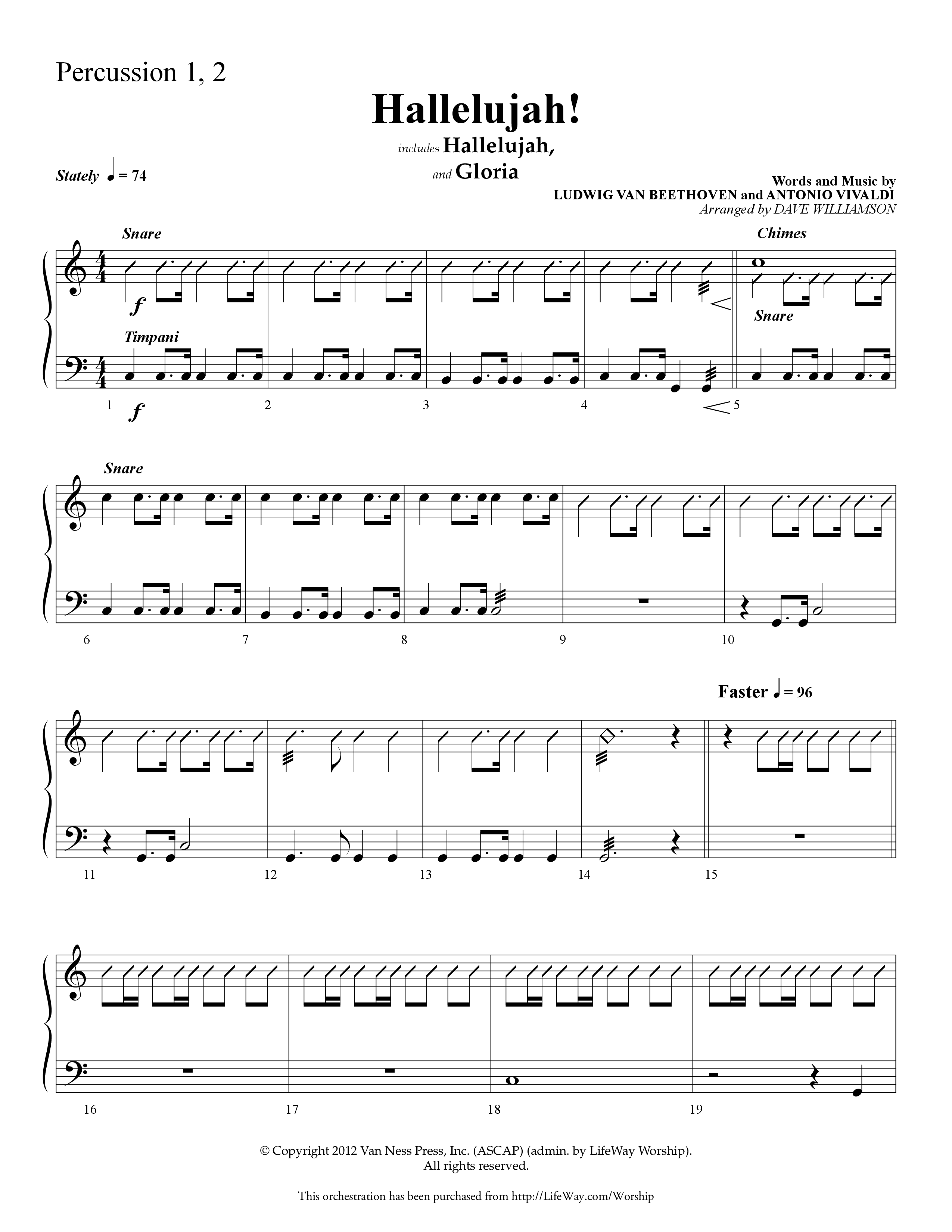 Hallelujah (Choral Anthem SATB) Percussion 1/2 (Lifeway Choral / Arr. Dave Williamson)