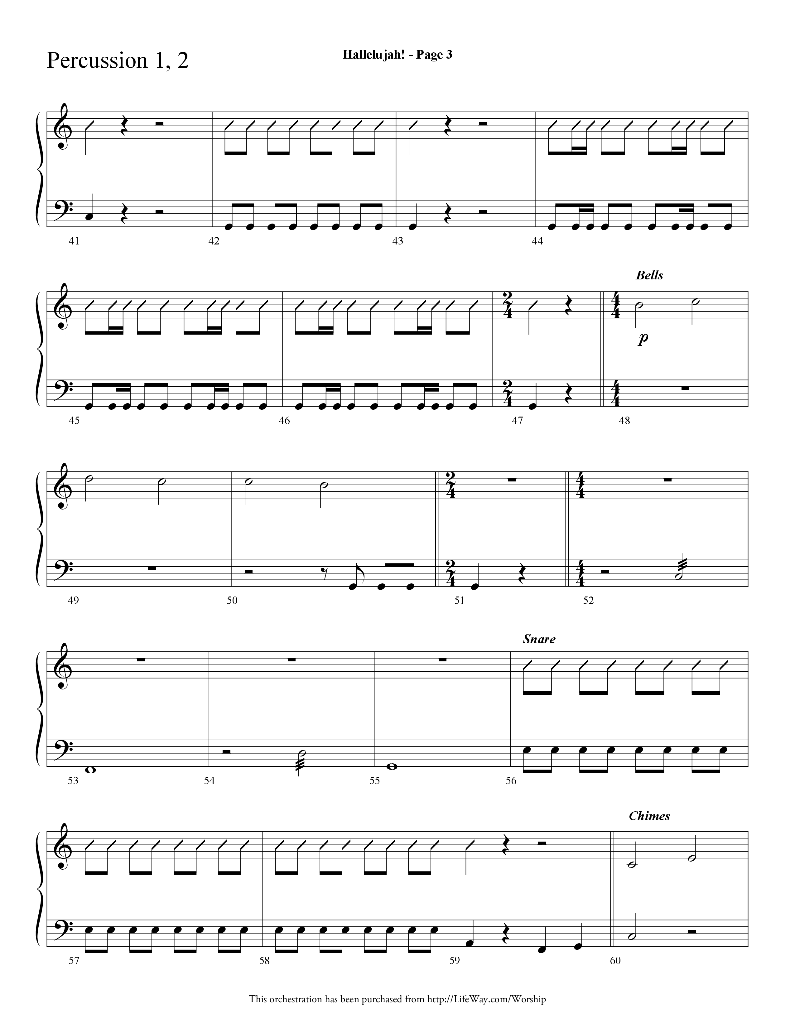 Hallelujah (Choral Anthem SATB) Percussion 1/2 (Lifeway Choral / Arr. Dave Williamson)