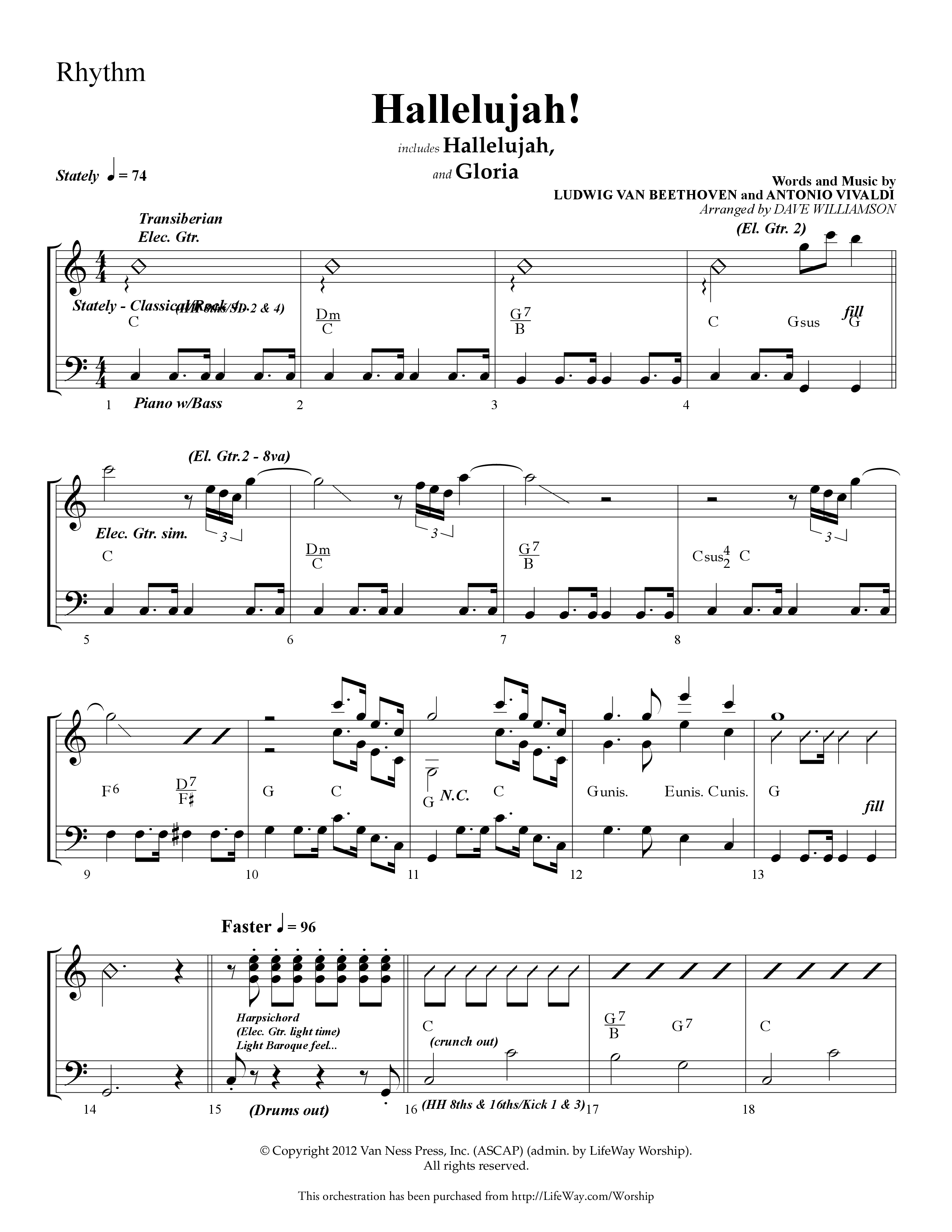 Hallelujah (Choral Anthem SATB) Rhythm Chart (Lifeway Choral / Arr. Dave Williamson)