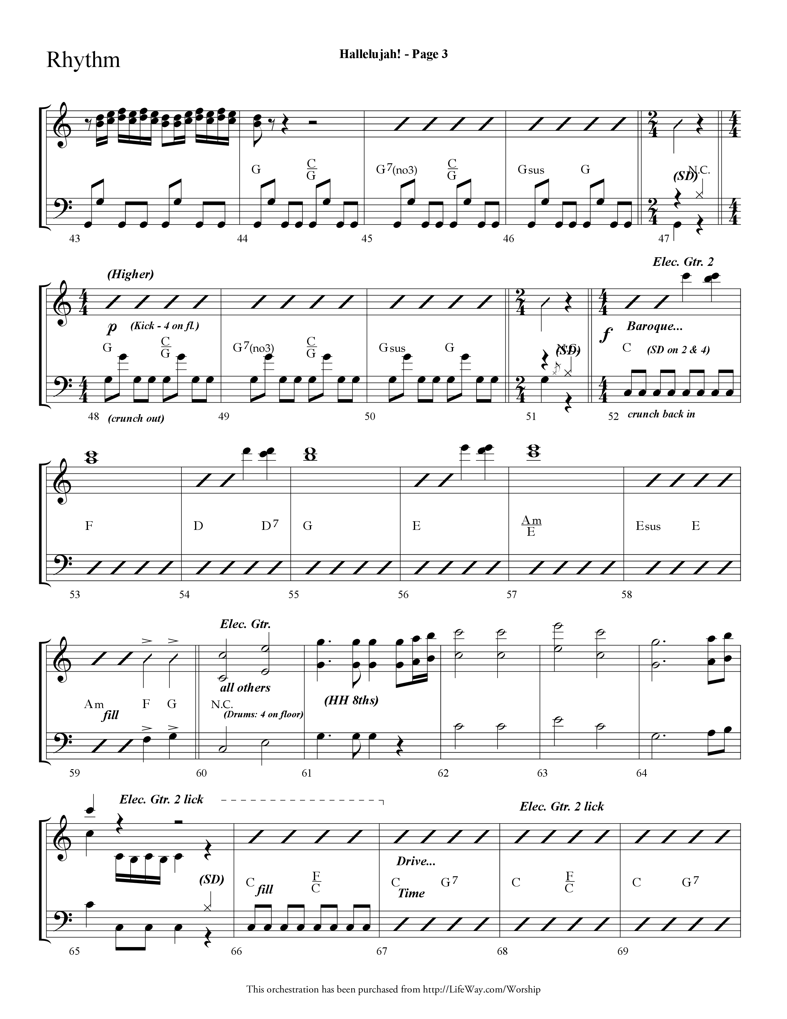 Hallelujah (Choral Anthem SATB) Rhythm Chart (Lifeway Choral / Arr. Dave Williamson)