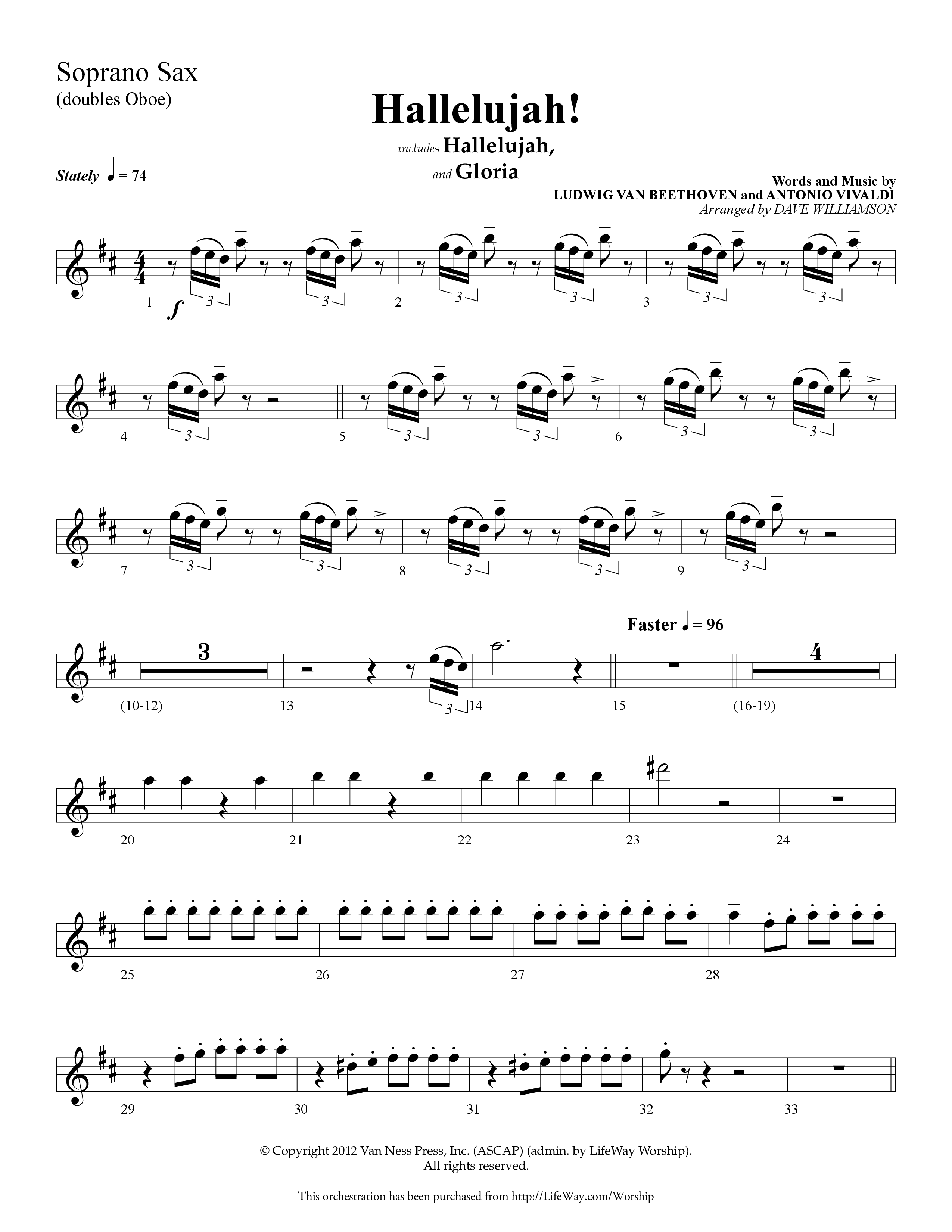 Hallelujah (Choral Anthem SATB) Soprano Sax (Lifeway Choral / Arr. Dave Williamson)
