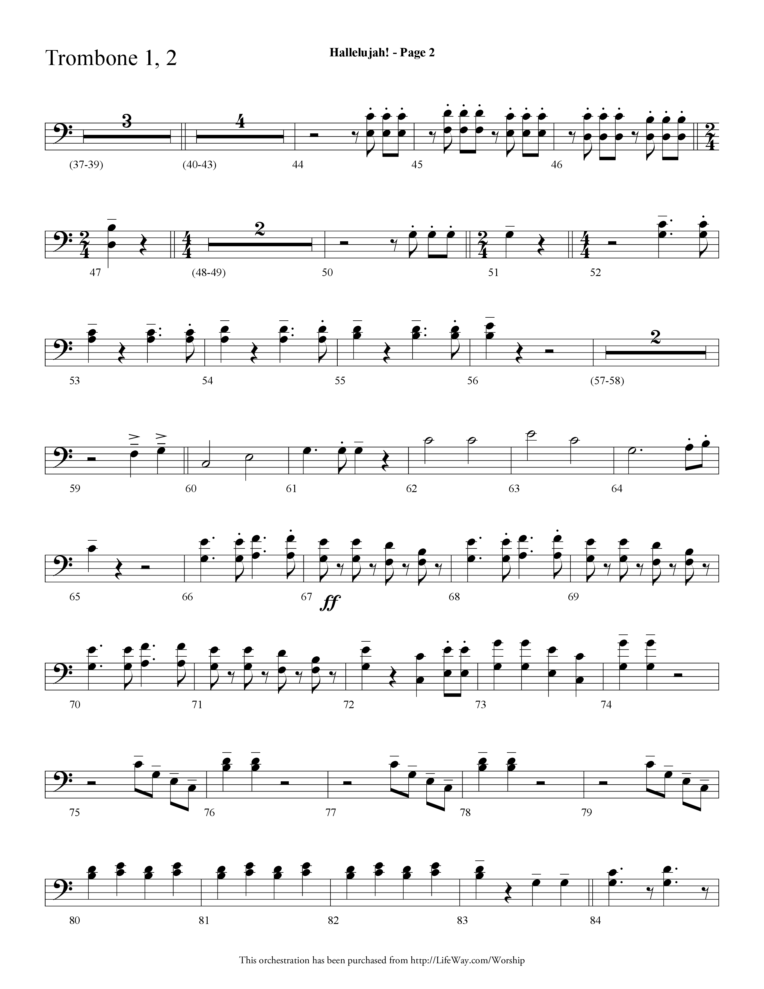 Hallelujah (Choral Anthem SATB) Trombone 1/2 (Lifeway Choral / Arr. Dave Williamson)