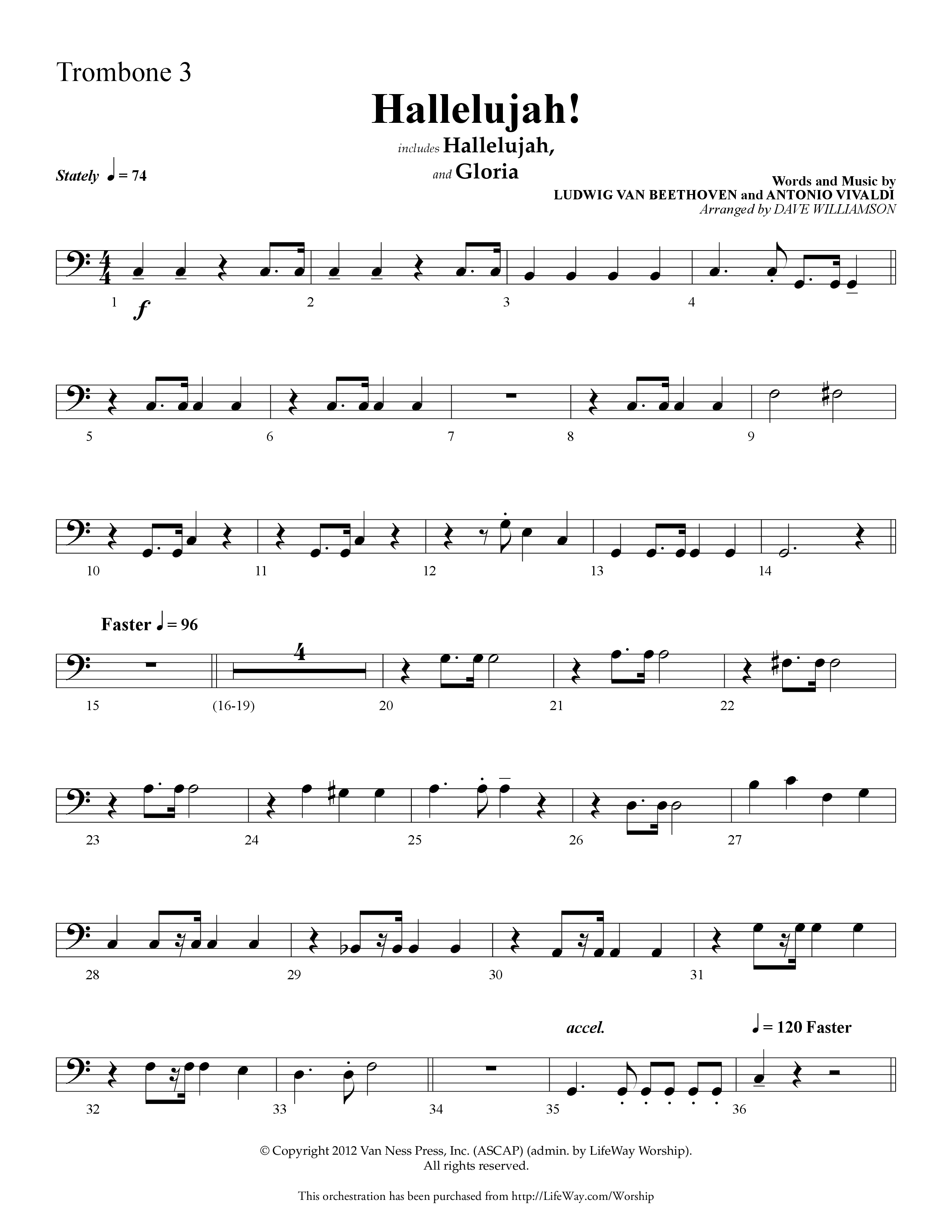 Hallelujah (Choral Anthem SATB) Trombone 3 (Lifeway Choral / Arr. Dave Williamson)