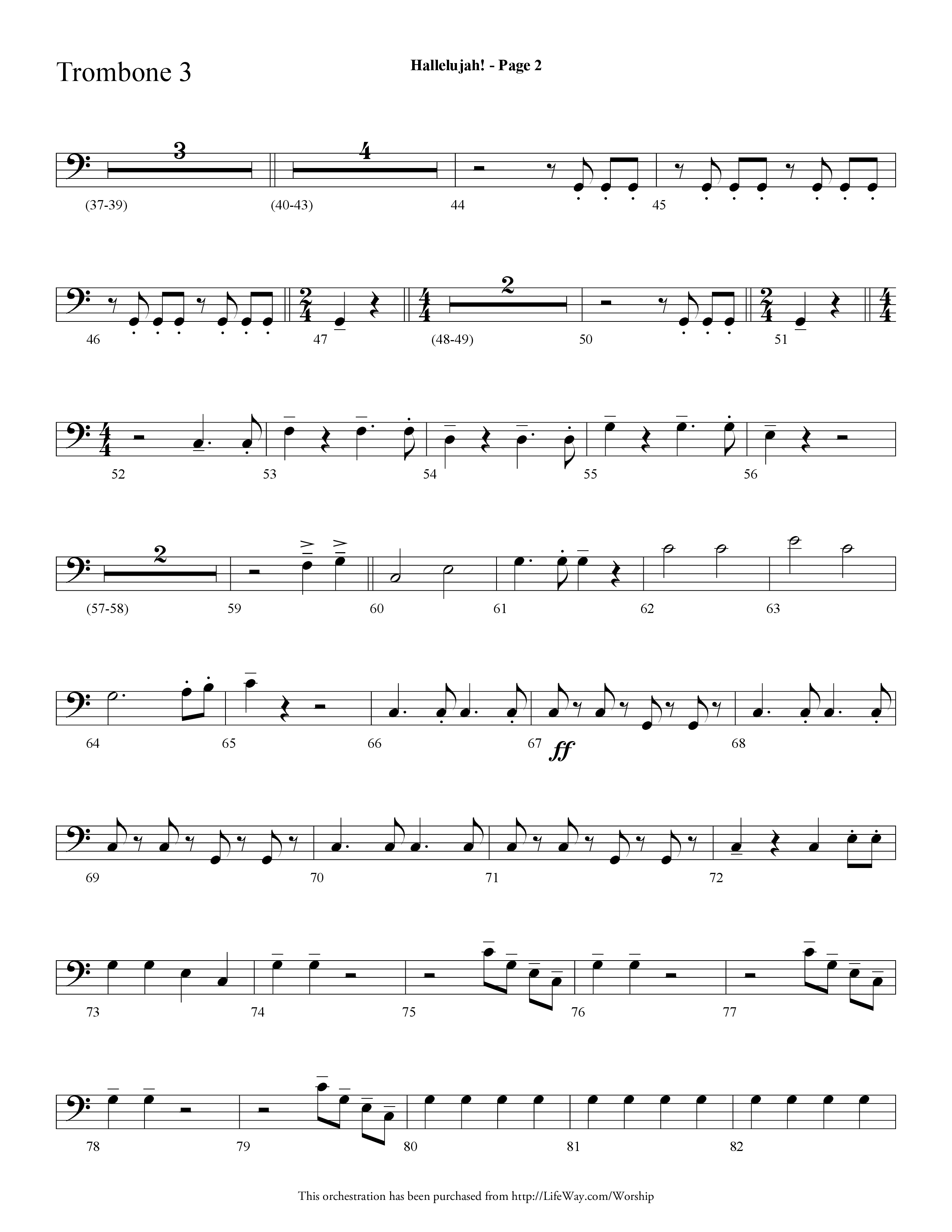 Hallelujah (Choral Anthem SATB) Trombone 3 (Lifeway Choral / Arr. Dave Williamson)