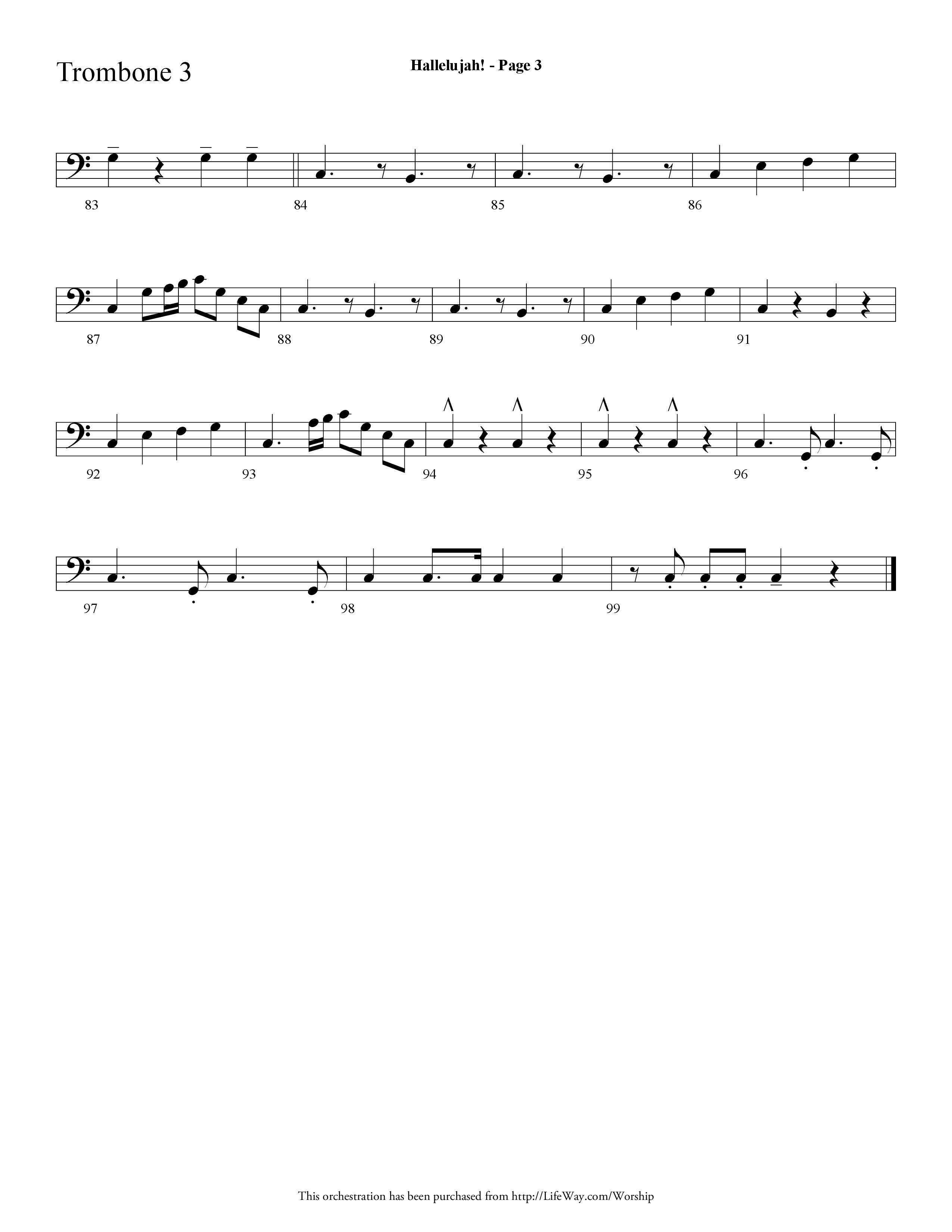 Hallelujah (Choral Anthem SATB) Trombone 3 (Lifeway Choral / Arr. Dave Williamson)