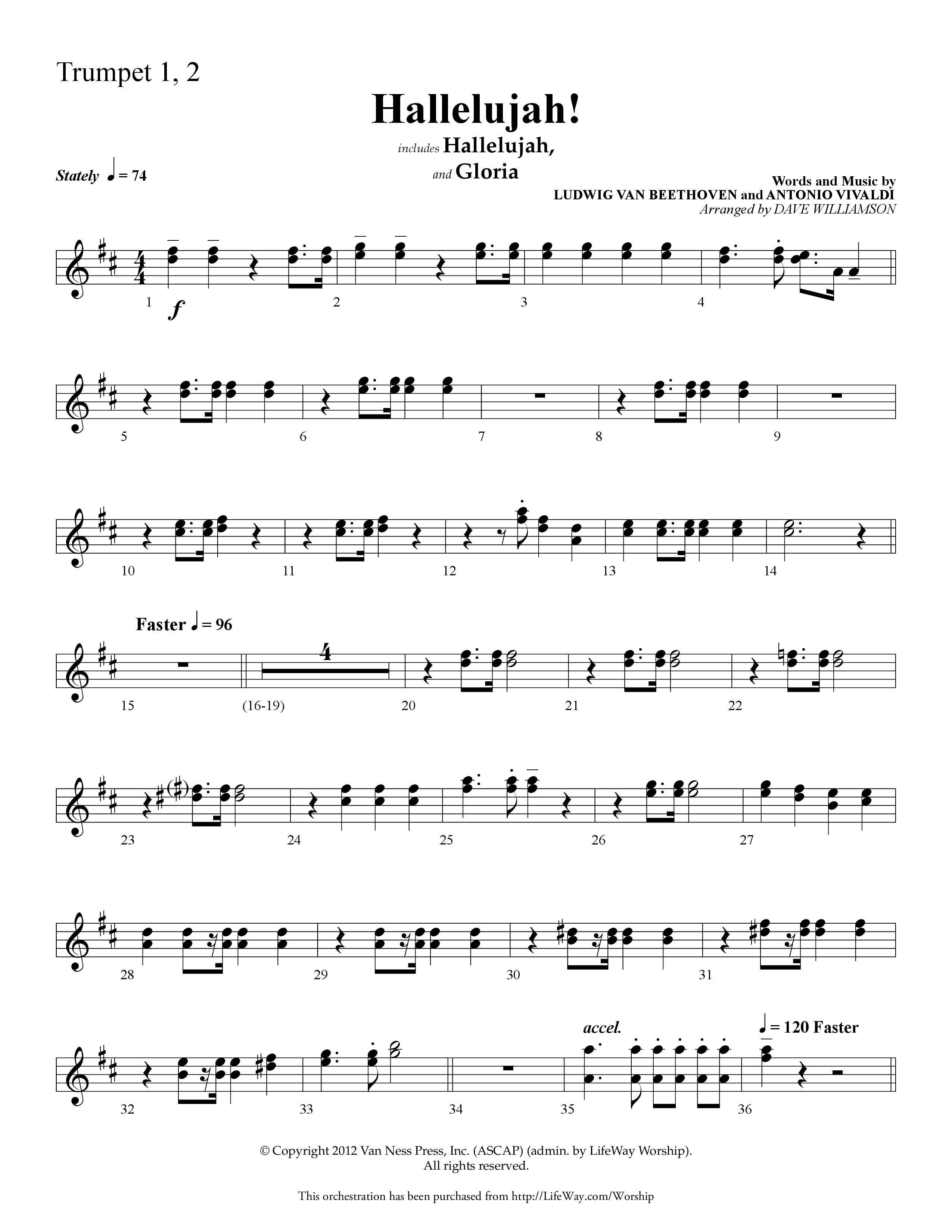 Hallelujah (Choral Anthem SATB) Trumpet 1,2 (Lifeway Choral / Arr. Dave Williamson)