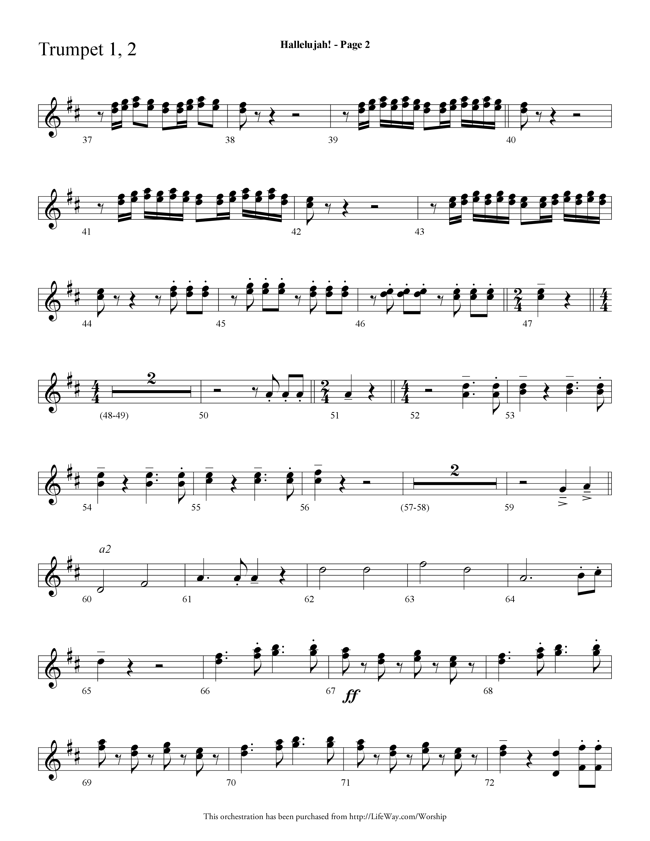 Hallelujah (Choral Anthem SATB) Trumpet 1,2 (Lifeway Choral / Arr. Dave Williamson)
