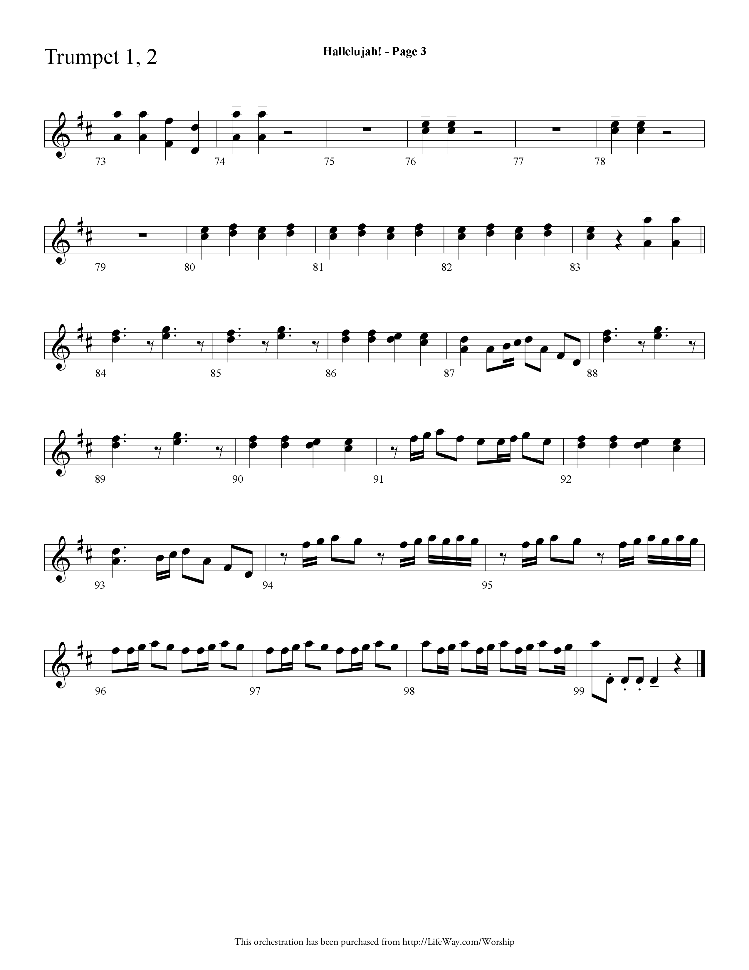Hallelujah (Choral Anthem SATB) Trumpet 1,2 (Lifeway Choral / Arr. Dave Williamson)