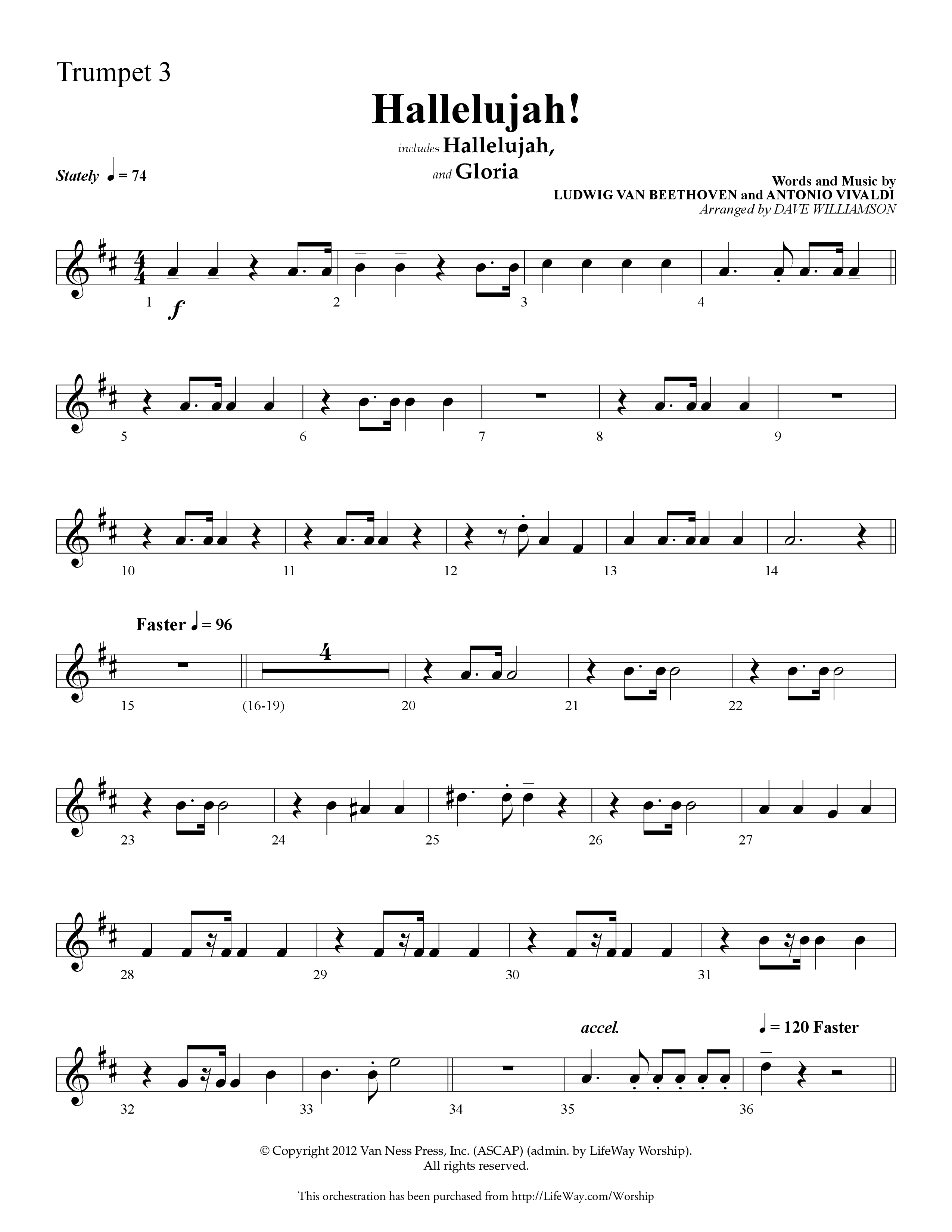 Hallelujah (Choral Anthem SATB) Trumpet 3 (Lifeway Choral / Arr. Dave Williamson)