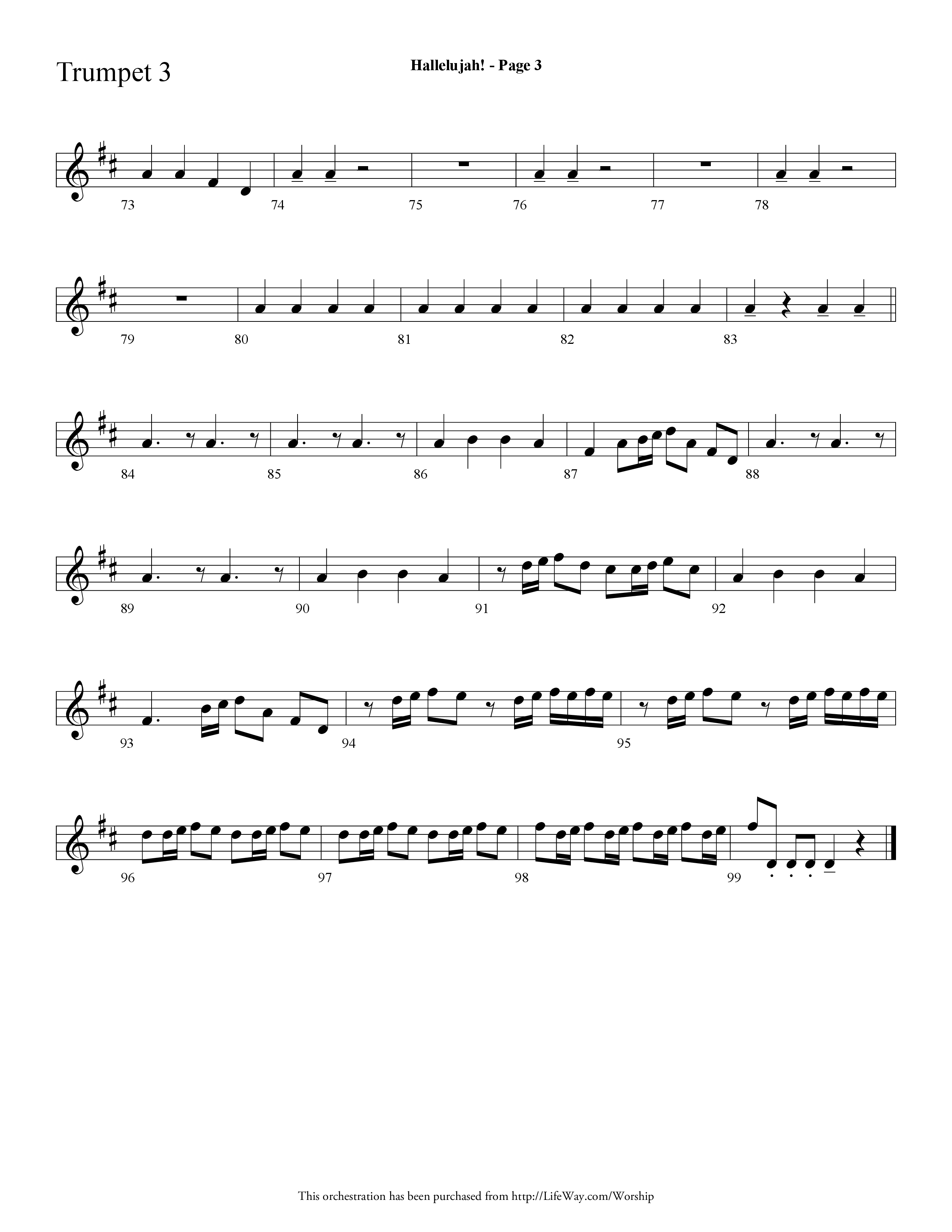Hallelujah (Choral Anthem SATB) Trumpet 3 (Lifeway Choral / Arr. Dave Williamson)