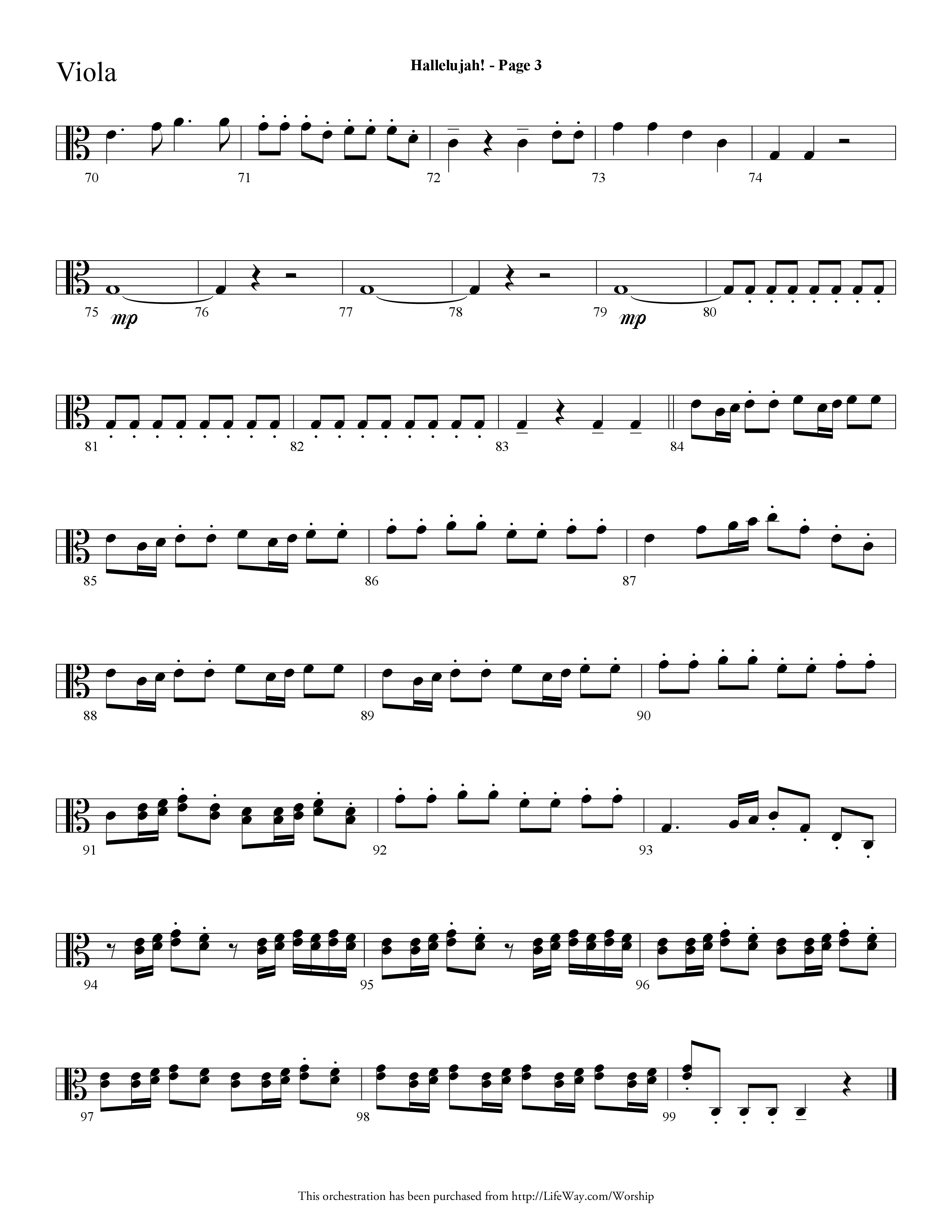 Hallelujah (Choral Anthem SATB) Viola (Lifeway Choral / Arr. Dave Williamson)