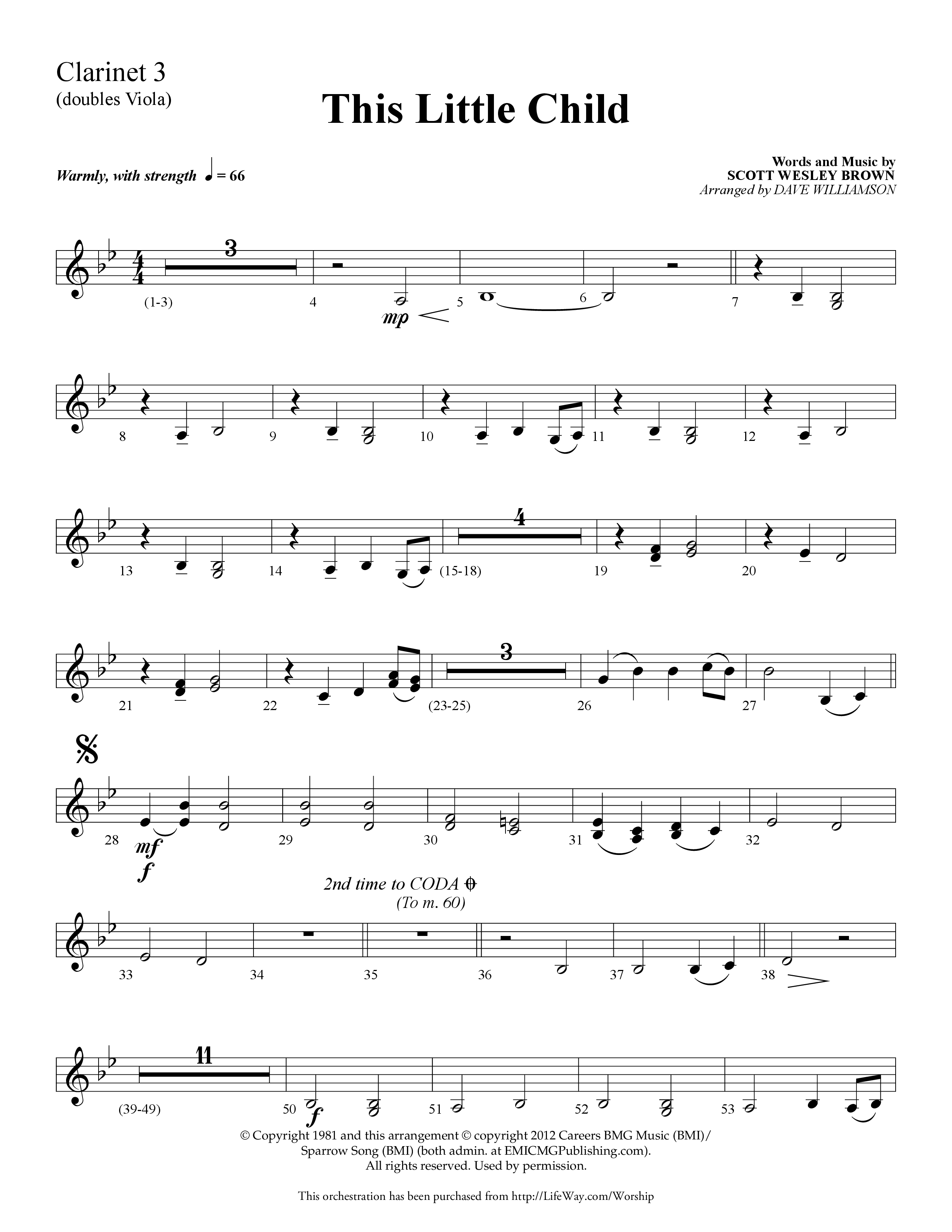 This Little Child (Choral Anthem SATB) Clarinet 3 (Lifeway Choral / Arr. Dave Williamson)