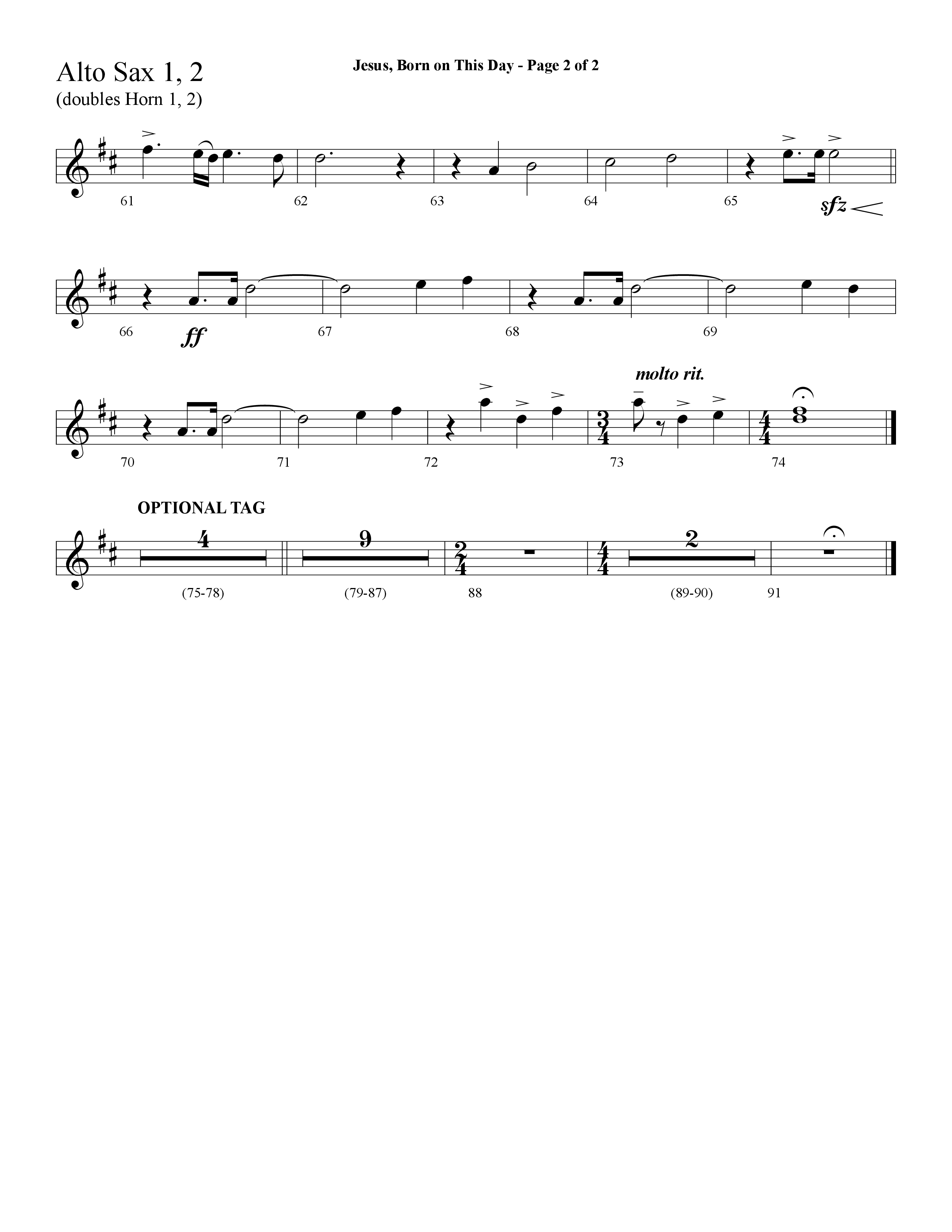 Jesus Born On This Day (Choral Anthem SATB) Alto Sax 1/2 (Lifeway Choral / Arr. Cliff Duren)