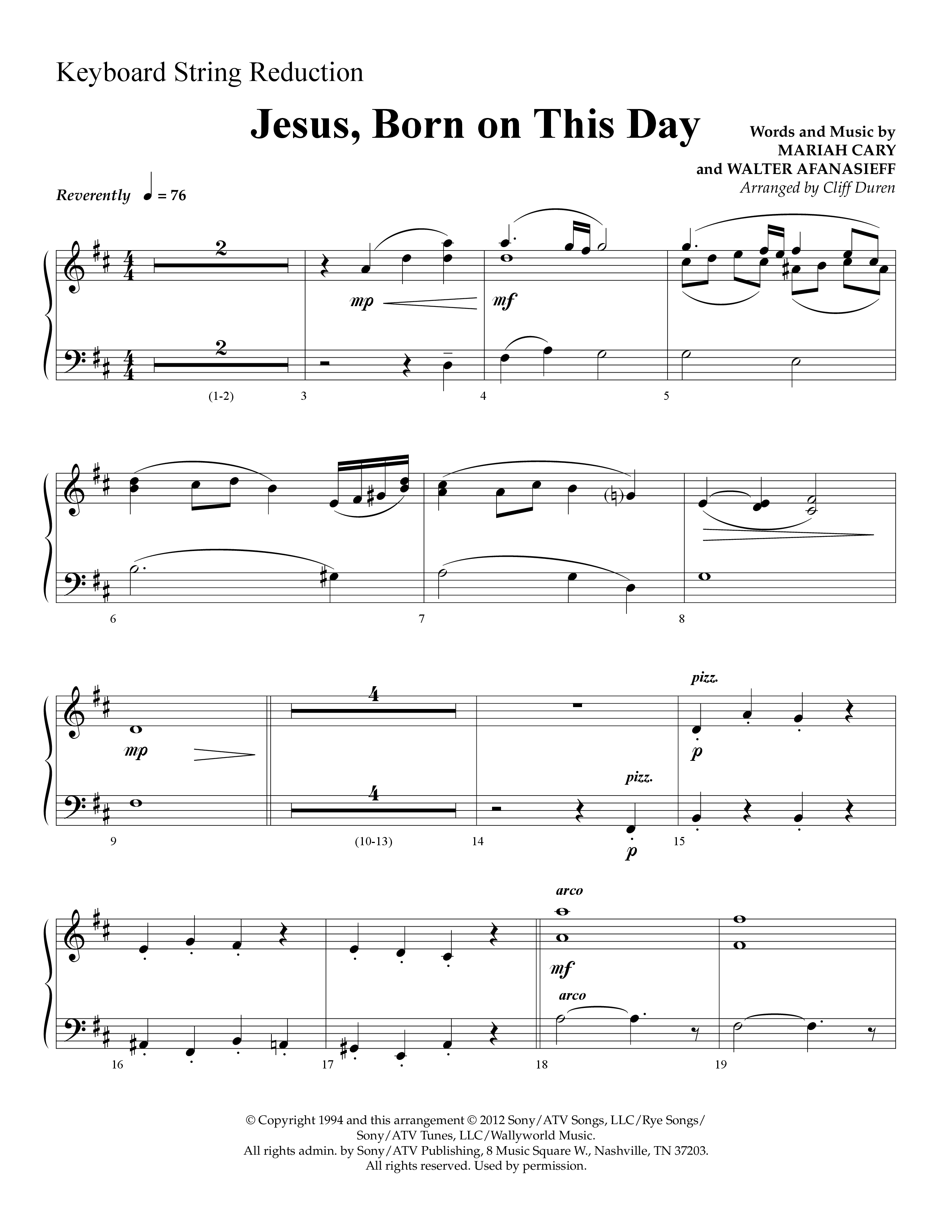 Jesus Born On This Day (Choral Anthem SATB) String Reduction (Lifeway Choral / Arr. Cliff Duren)