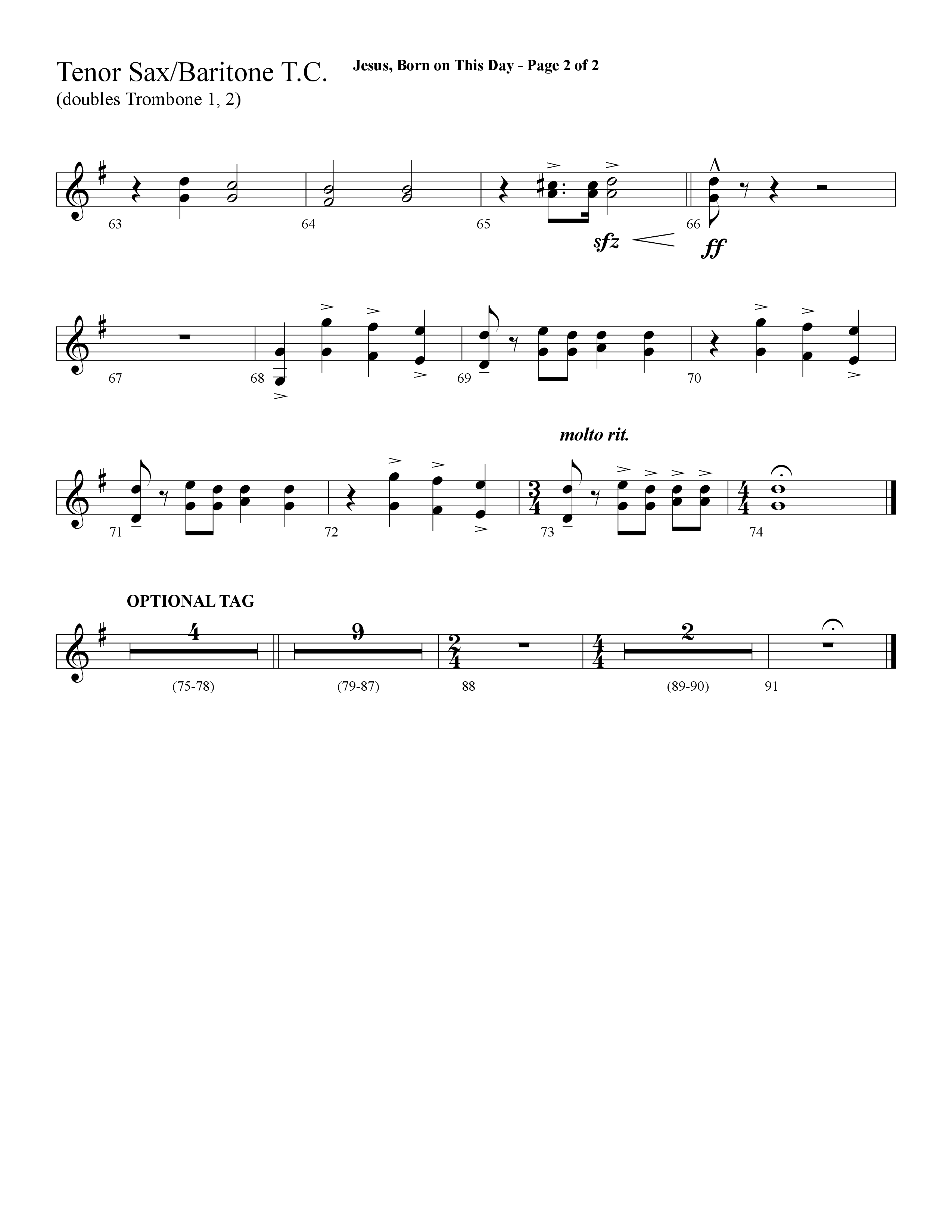 Jesus Born On This Day (Choral Anthem SATB) Tenor Sax/Baritone T.C. (Lifeway Choral / Arr. Cliff Duren)