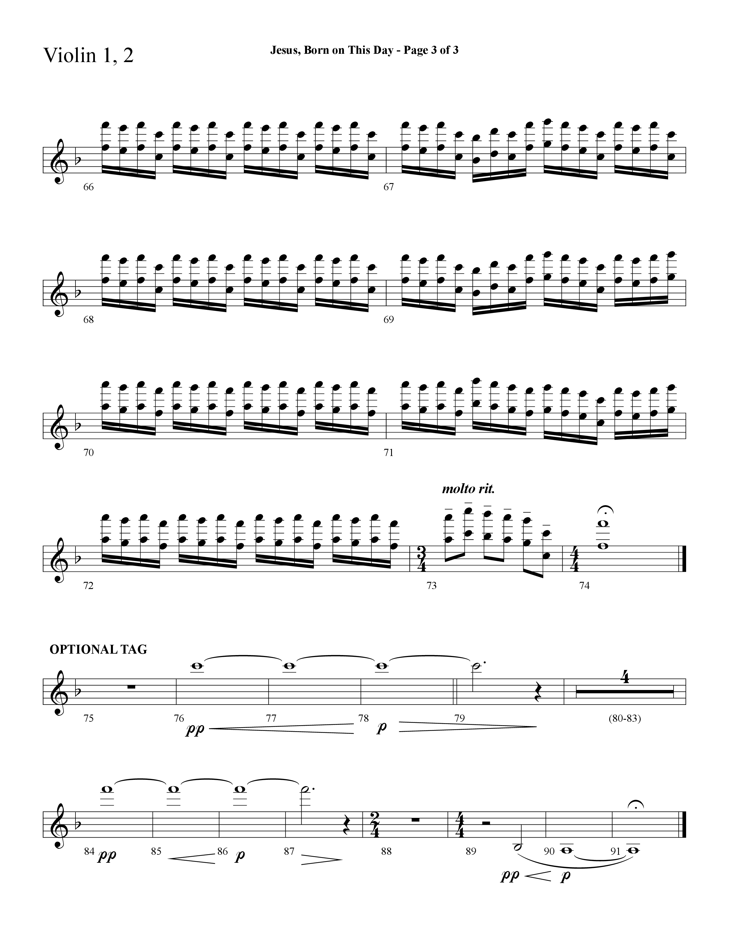 Jesus Born On This Day (Choral Anthem SATB) Violin 1/2 (Lifeway Choral / Arr. Cliff Duren)
