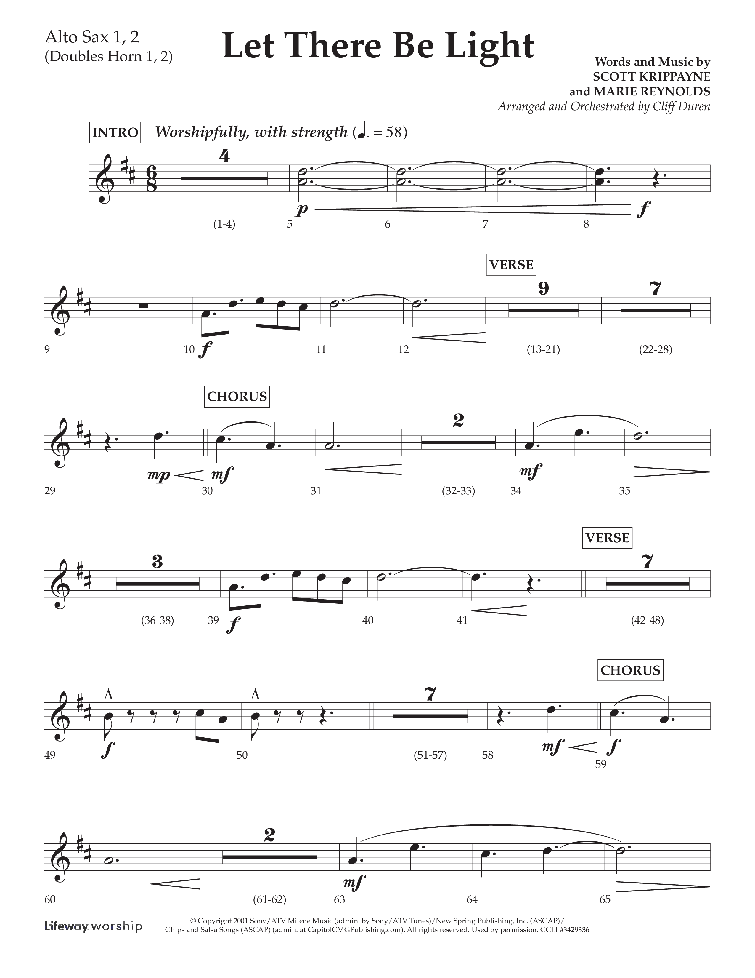 Let There Be Light (Choral Anthem SATB) Alto Sax 1/2 (Lifeway Choral / Arr. Cliff Duren)