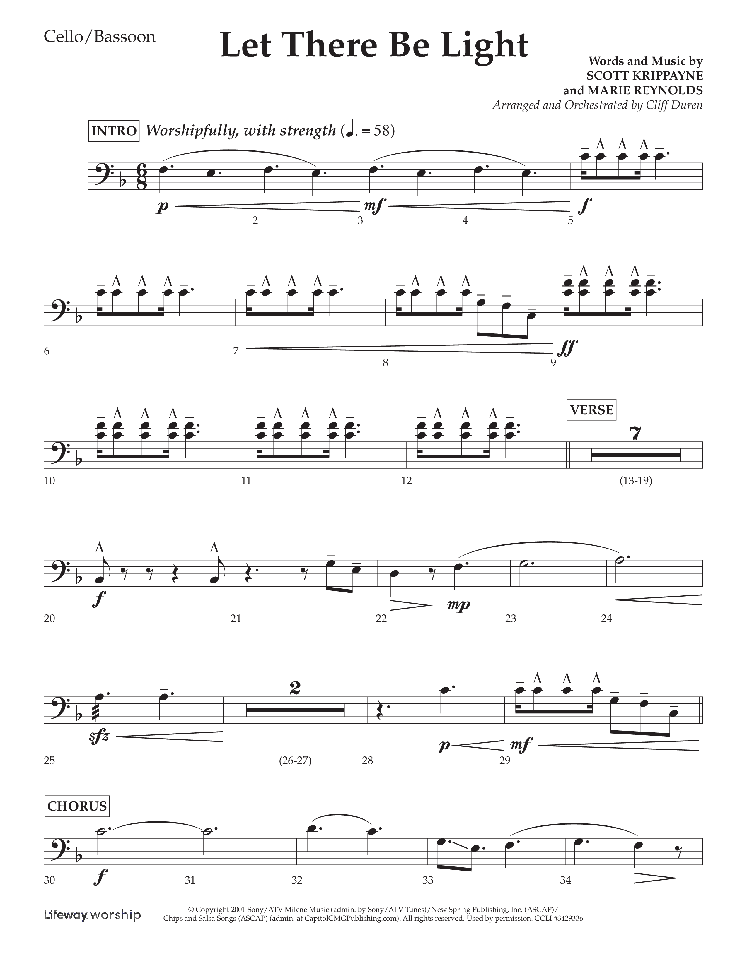 Let There Be Light (Choral Anthem SATB) Cello (Lifeway Choral / Arr. Cliff Duren)