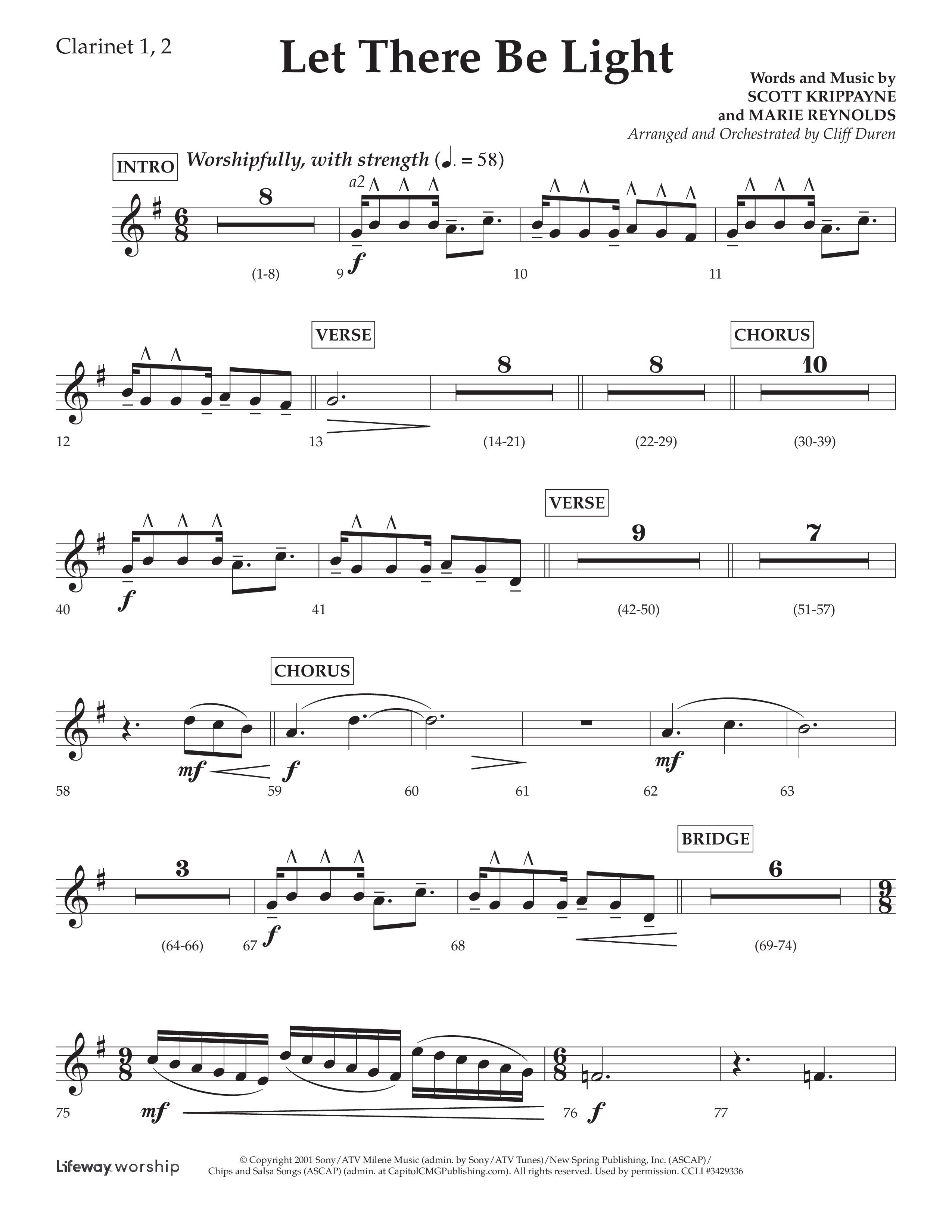 Let There Be Light (Choral Anthem SATB) Clarinet 1/2 (Lifeway Choral / Arr. Cliff Duren)