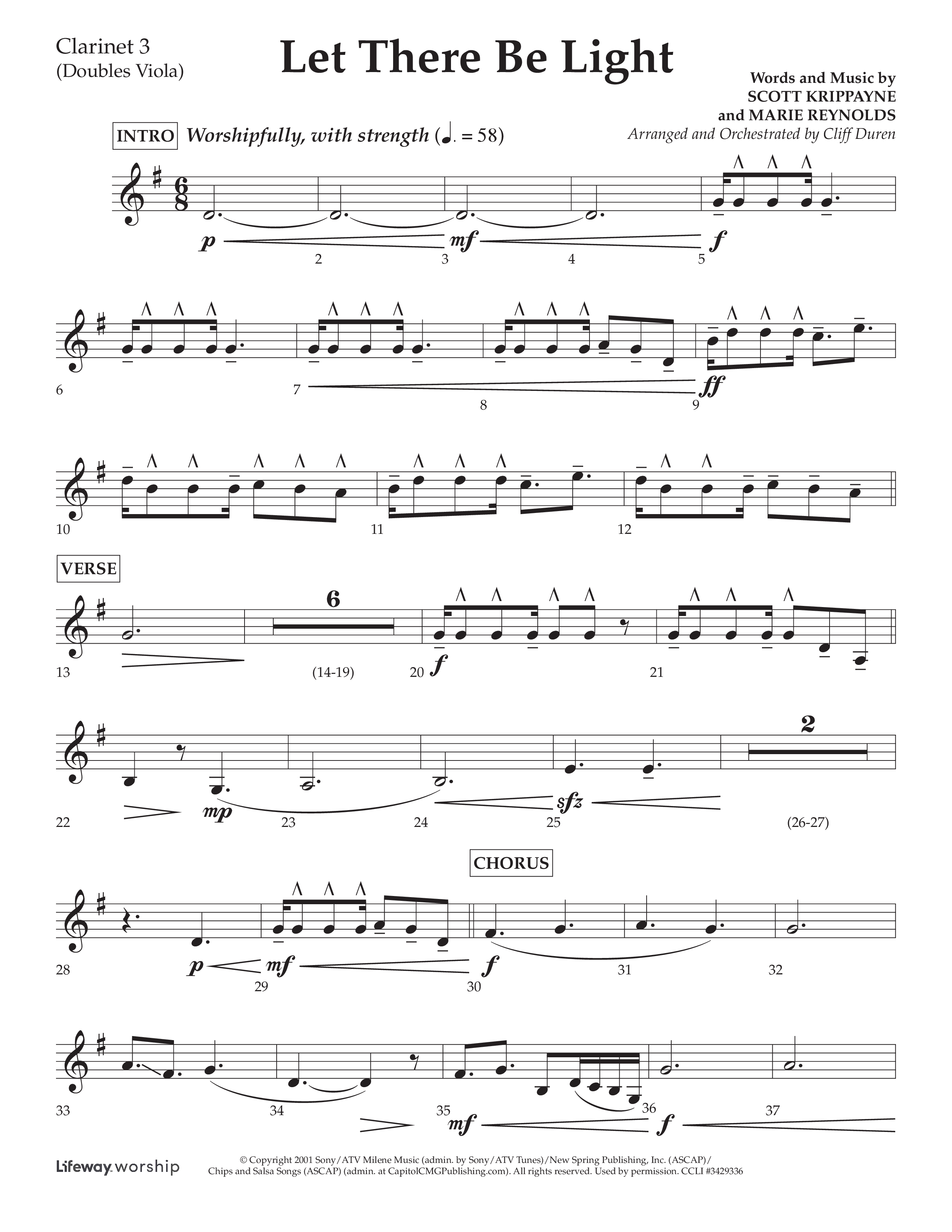 Let There Be Light (Choral Anthem SATB) Clarinet 3 (Lifeway Choral / Arr. Cliff Duren)