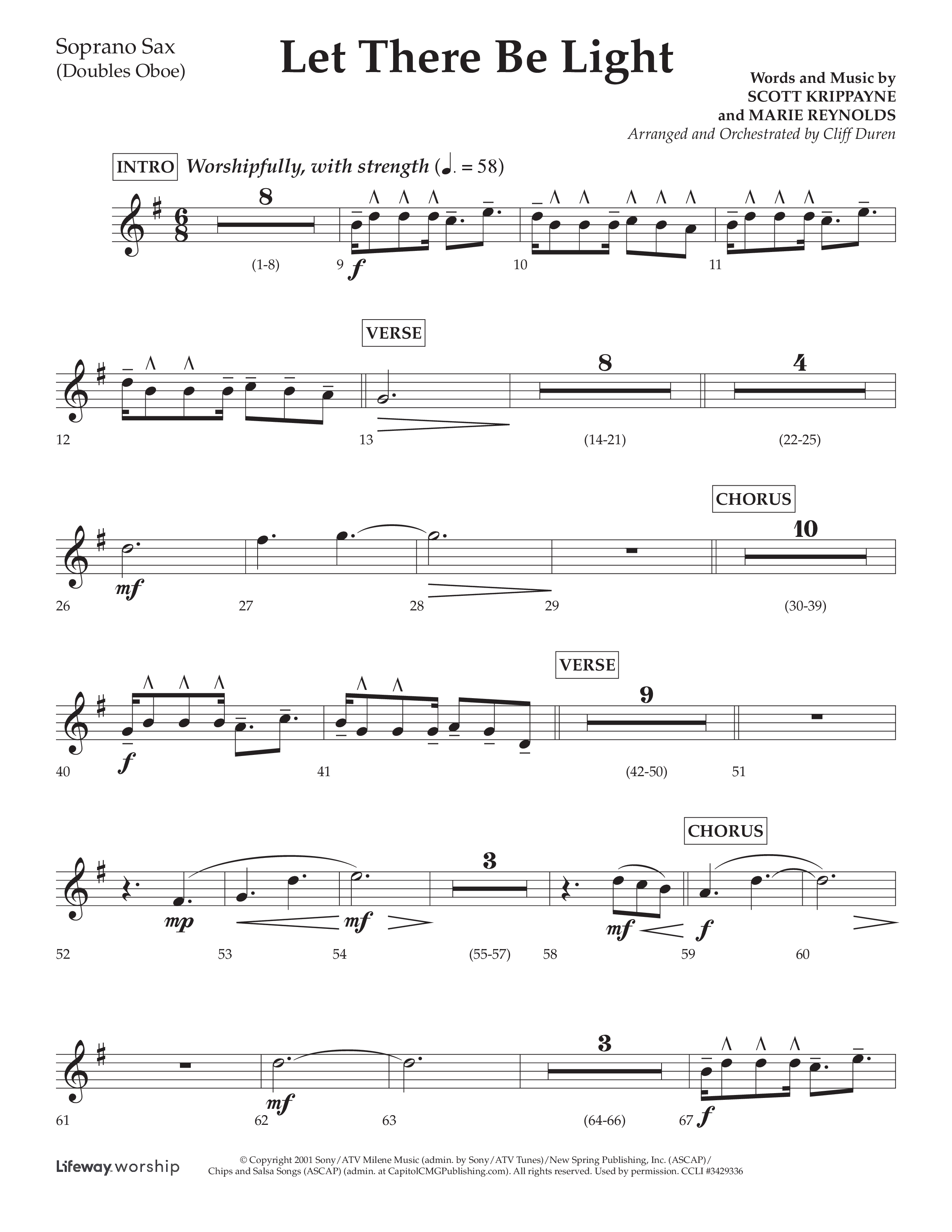 Let There Be Light (Choral Anthem SATB) Soprano Sax (Lifeway Choral / Arr. Cliff Duren)
