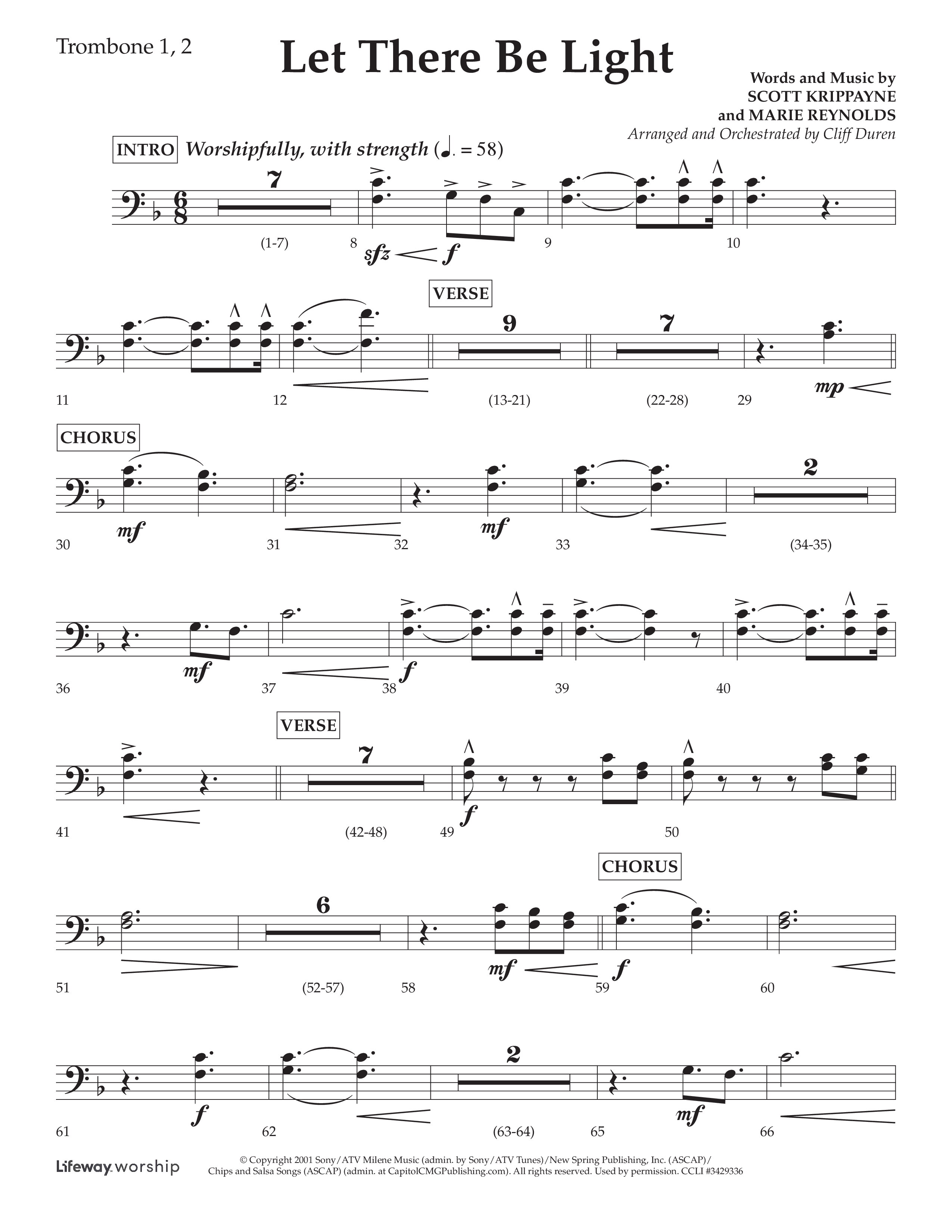 Let There Be Light (Choral Anthem SATB) Trombone 1/2 (Lifeway Choral / Arr. Cliff Duren)