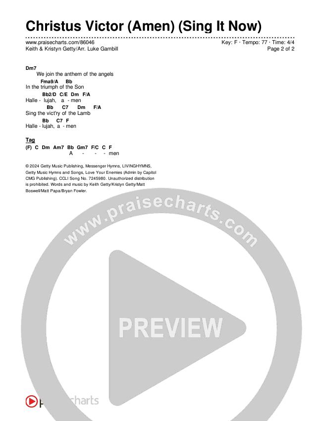 Christus Victor (Amen) (Sing It Now) Chords & Lyrics (Keith & Kristyn Getty / Arr. Luke Gambill)