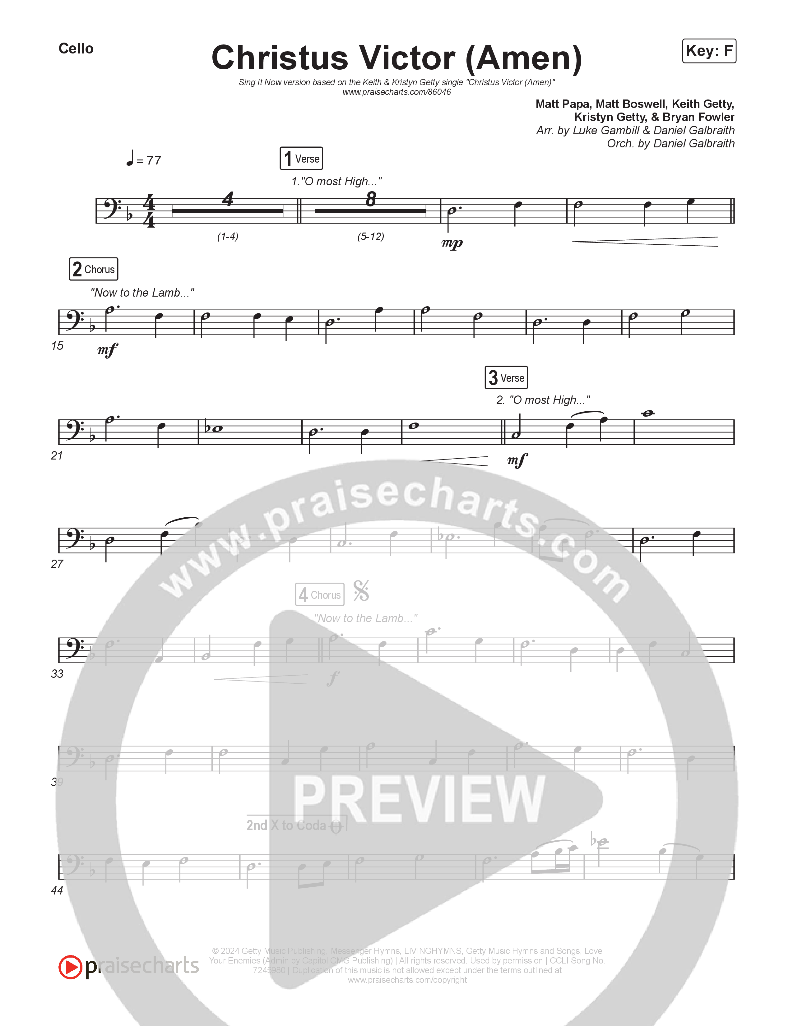 Christus Victor (Amen) (Sing It Now) Cello (Keith & Kristyn Getty / Arr. Luke Gambill)