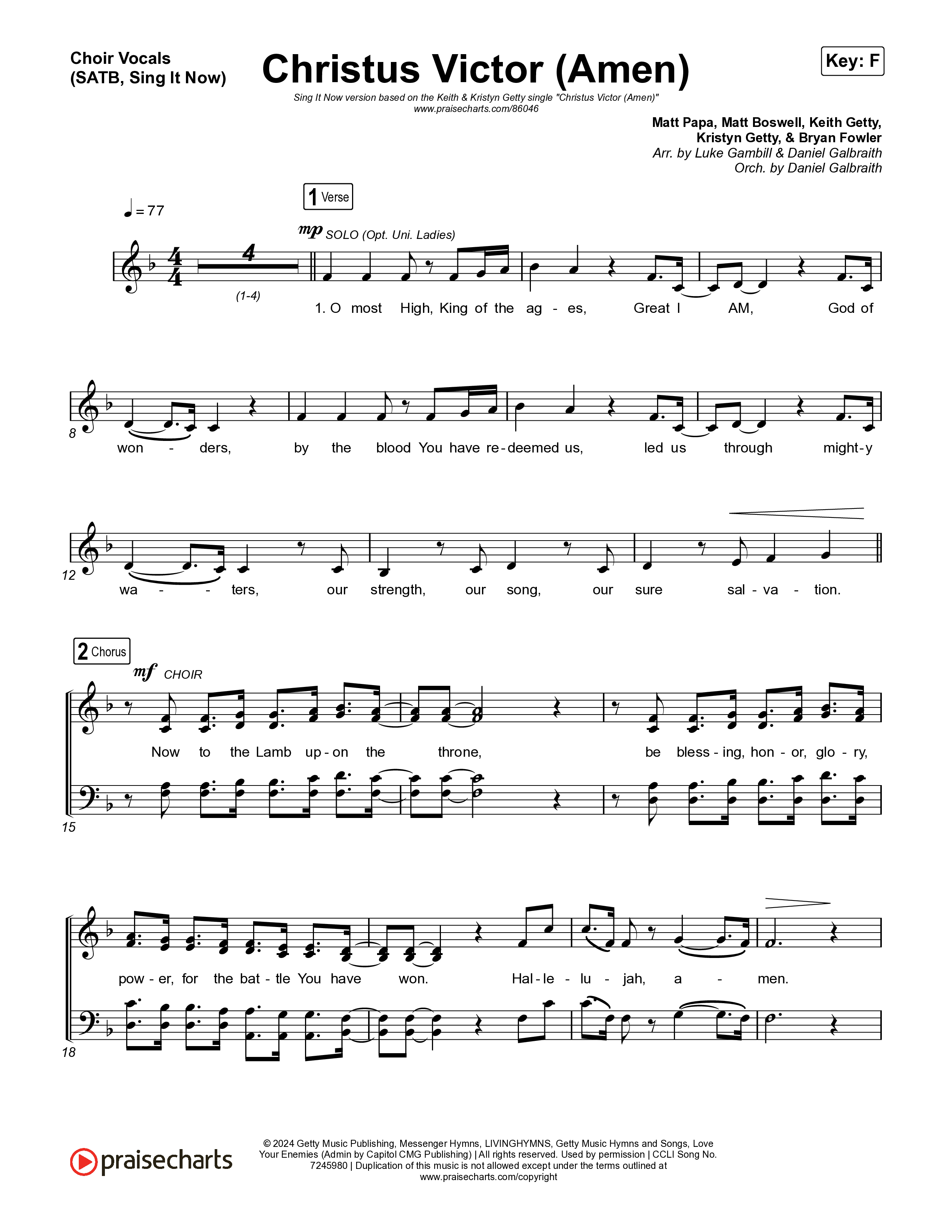 Christus Victor (Amen) (Sing It Now) Choir Sheet (SATB) (Keith & Kristyn Getty / Arr. Luke Gambill)